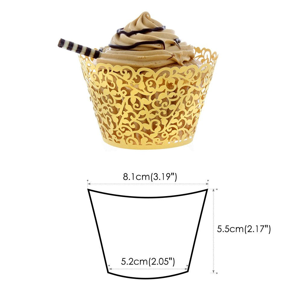 Suyeper 100Pcs Cupcake Wrappers Artistic Bake Cake Paper Cups Little Vine Lace Laser Cut Liner Baking Cup Muffin Case Trays For