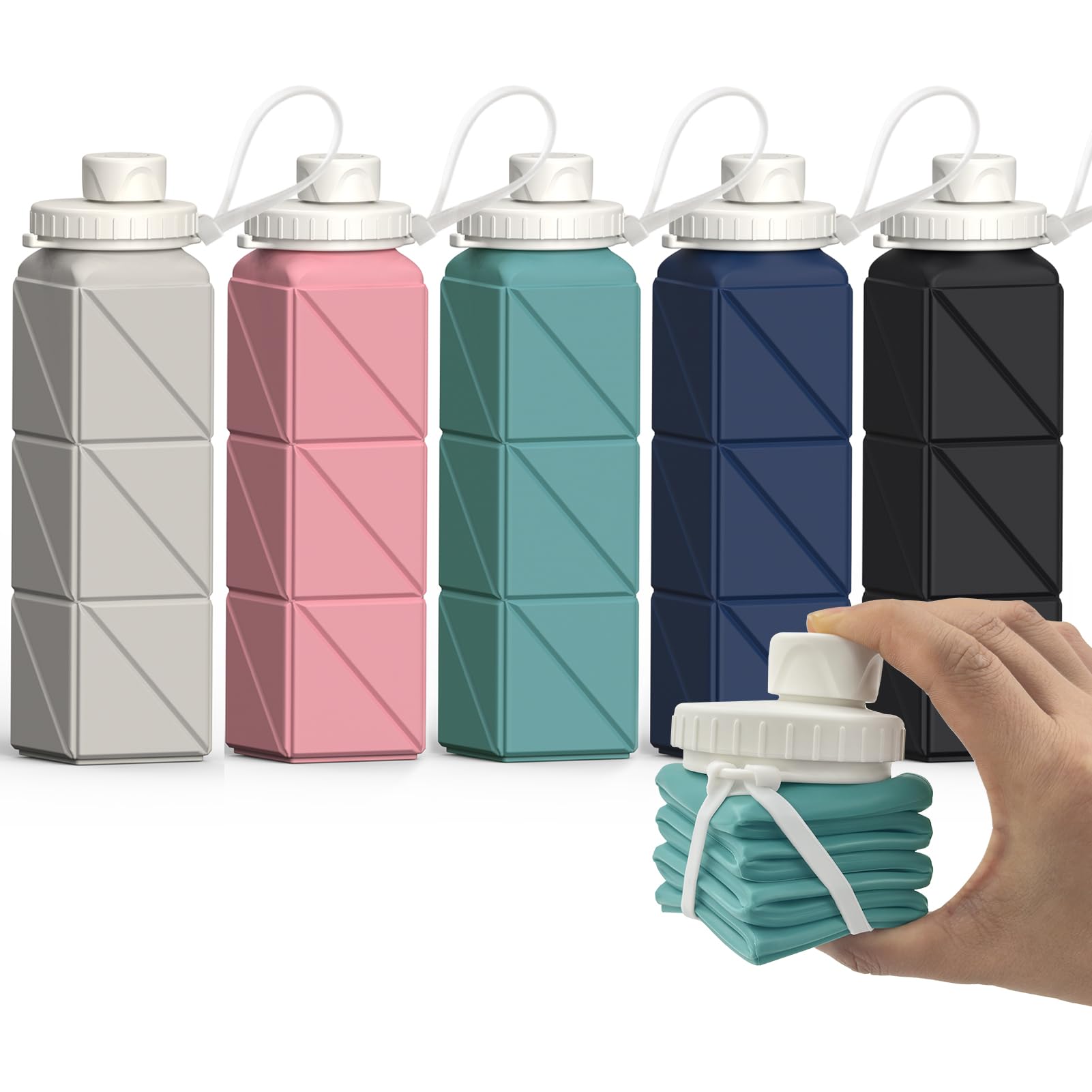 BEAUTAIL Collapsible Water Bottles 20.6oz, Silicone Foldable Portable Travel Water Bottle, BPA-Free, Leakproof Reusable for Trav