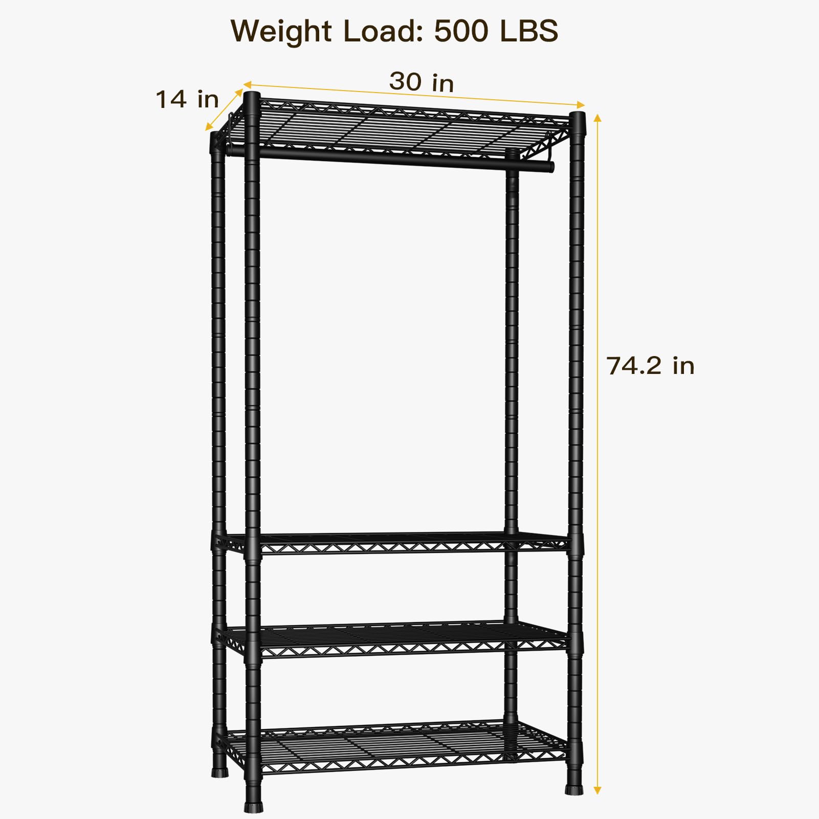 Ulif H2 Heavy Duty Clothes Rack, Freestanding 4 Tiers Garment Rack For Hanging Clothes With Shelves And Hangers, Closet Organize