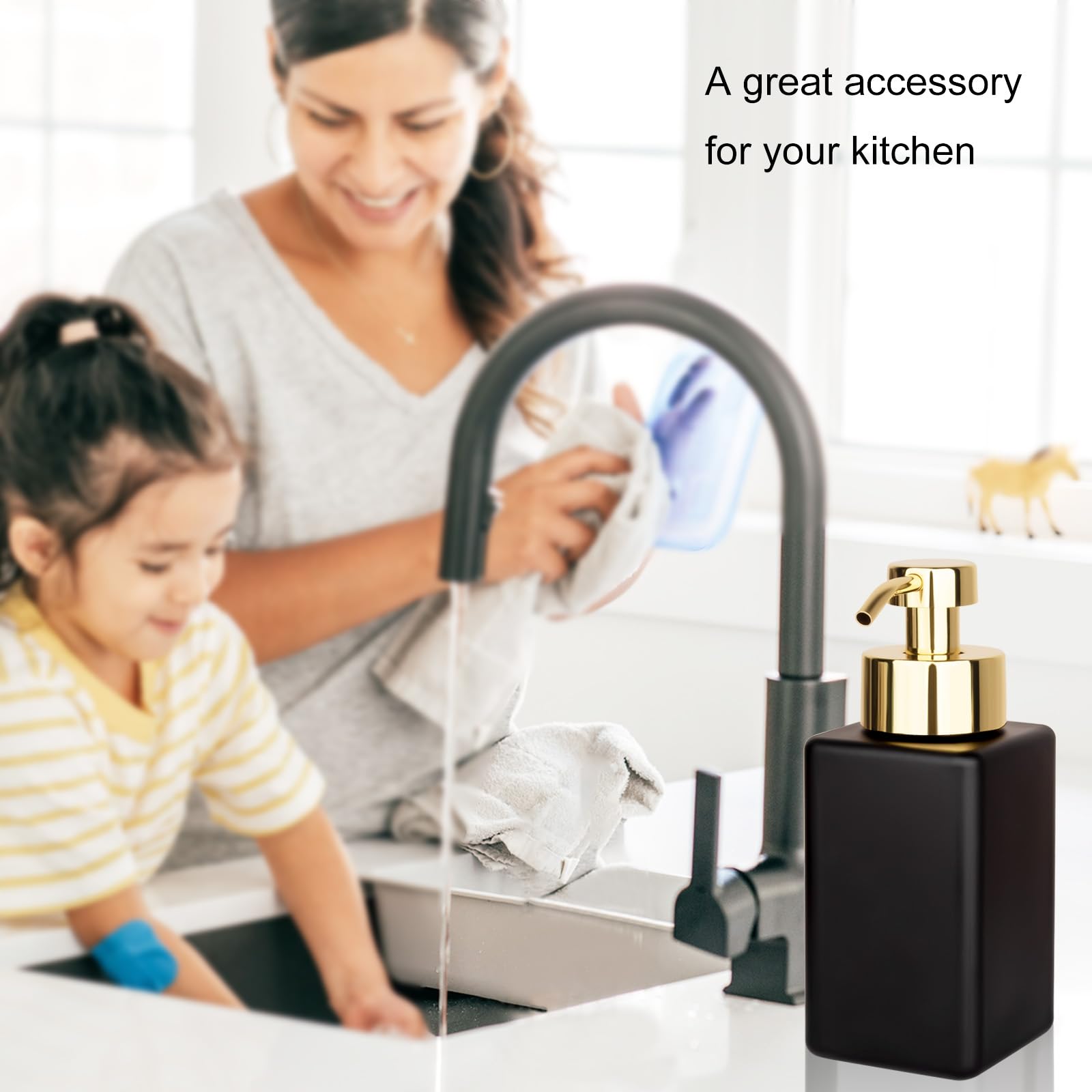 Foaming Soap Dispenser With Stainless Steel Pump, 12Oz Refillable Glass Liquid Dish Soap Bottles For Bathroom, Kitchen Sink, Hom