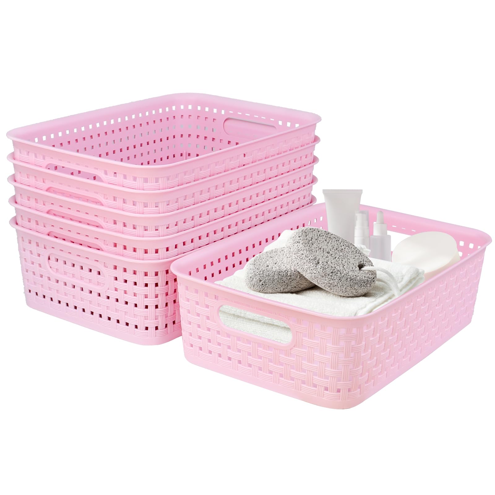 Plastic Storage Baskets, Small Pantry Baskets For Organizing, Woven Basket Organizer Basket Bins For Shelves, Organizer And Stor