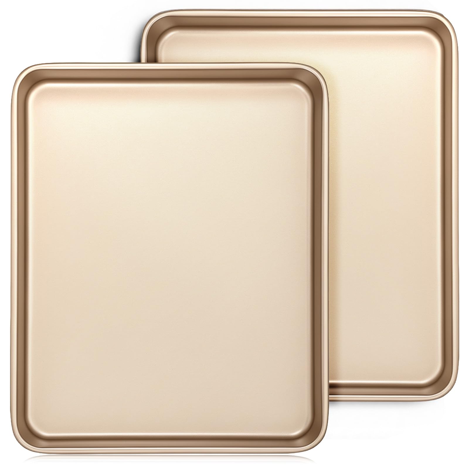 2 Pcs Gold Toaster Oven Pans, 11x9 x1 Inch Stainless Steel Baking Sheet