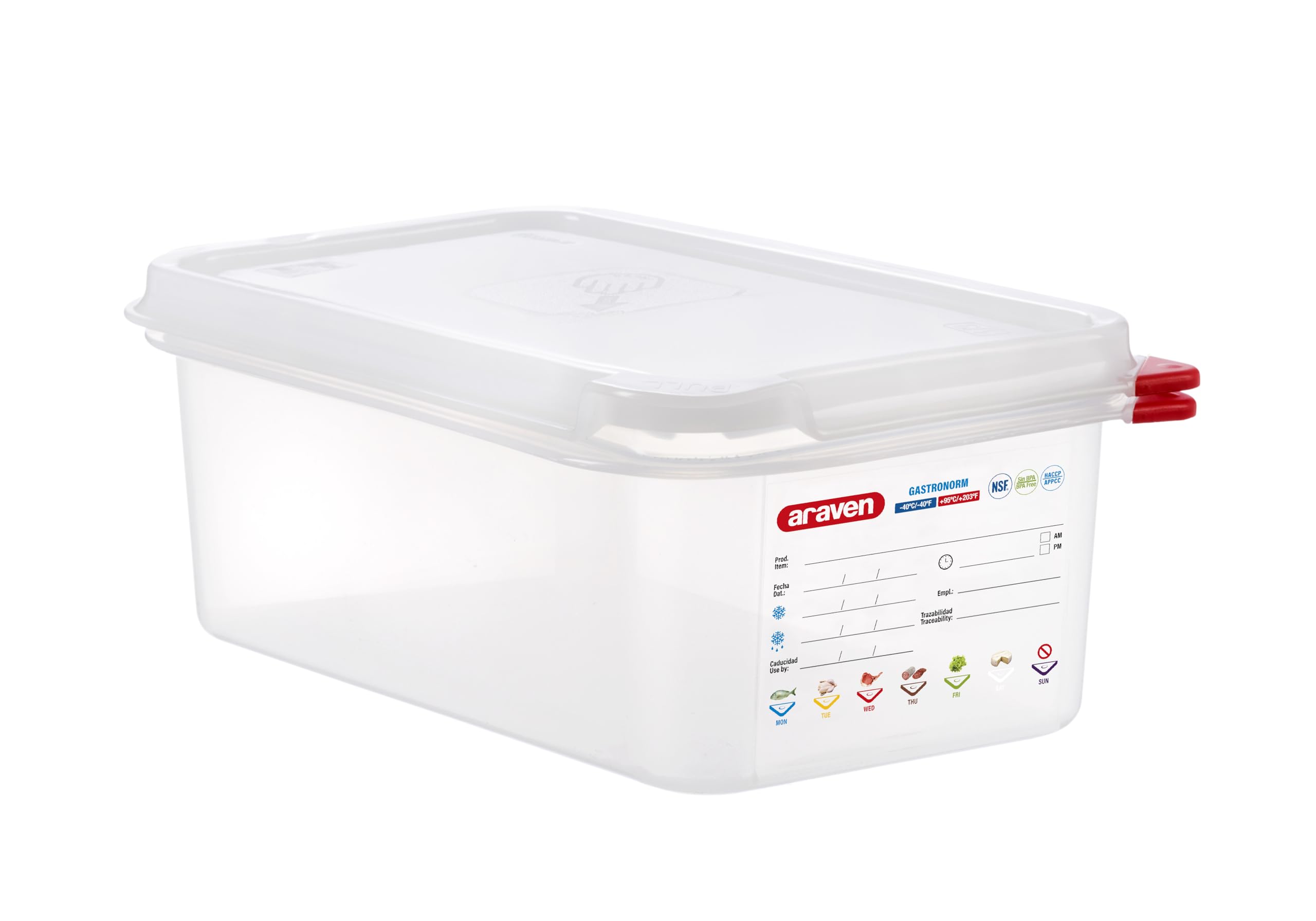 Araven Airtight Container, Food Pan with Lid for Storage in Kitchen and Restaurant, 1/4 GN 4 Deep, 1 Count, Clear