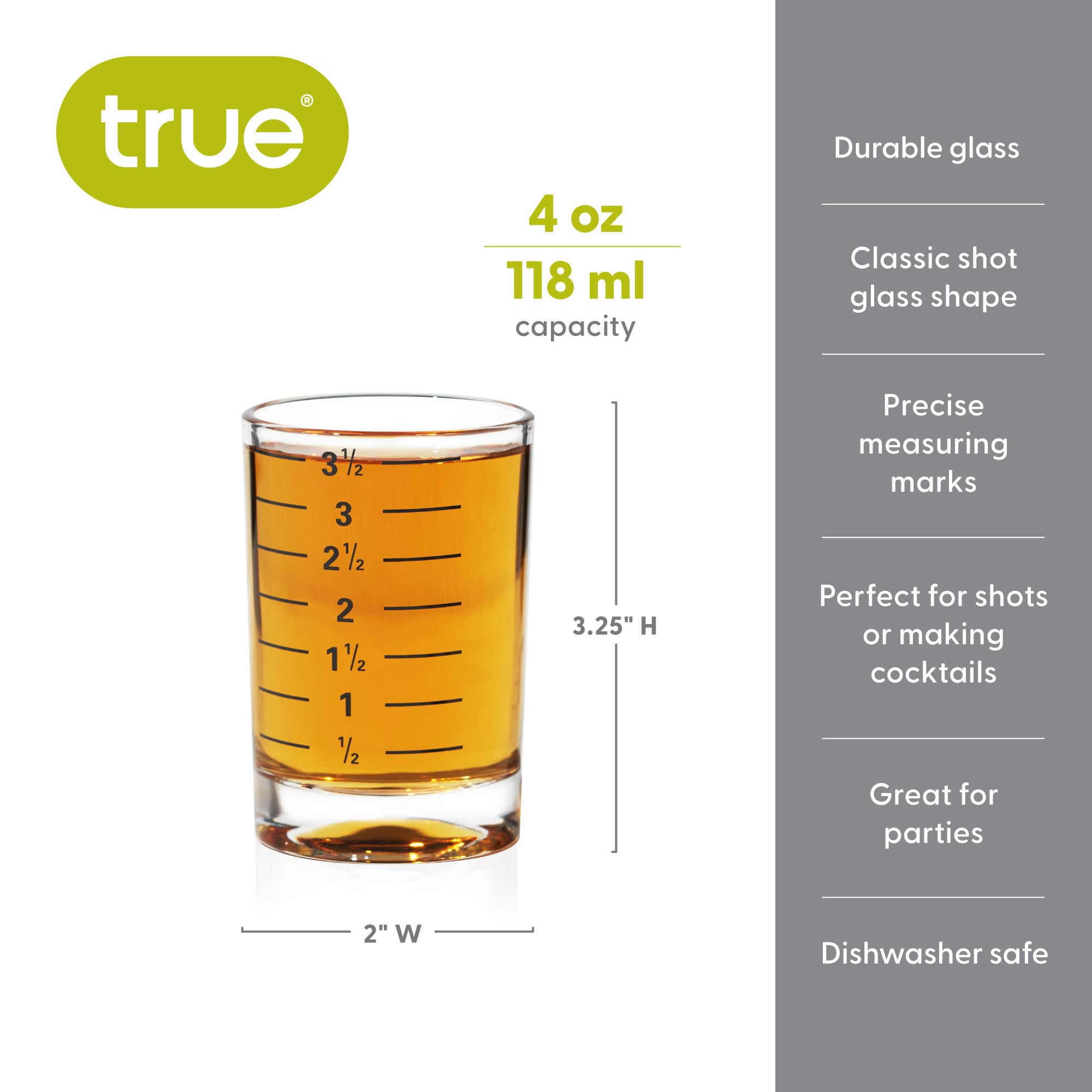 True Slam Tall Glass Shot Glasses, Prinked Half Oz. Measurements For Cocktails, Bar Accessory Cups, Party Shot Cups, 4Oz