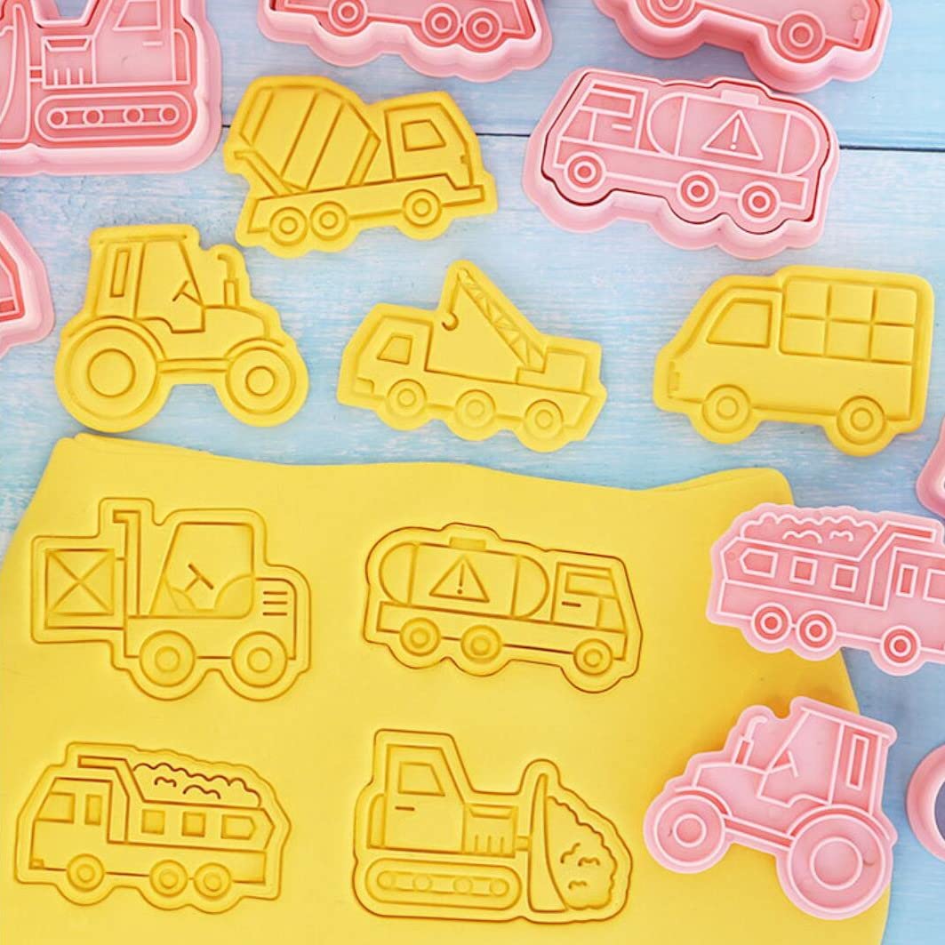 8 Pieces Cute Engineering Vehicle Cookie Cutters For Baking Cookie Mould Press Car Cookie Mould Set Kitchen Tools Plastic Cookie