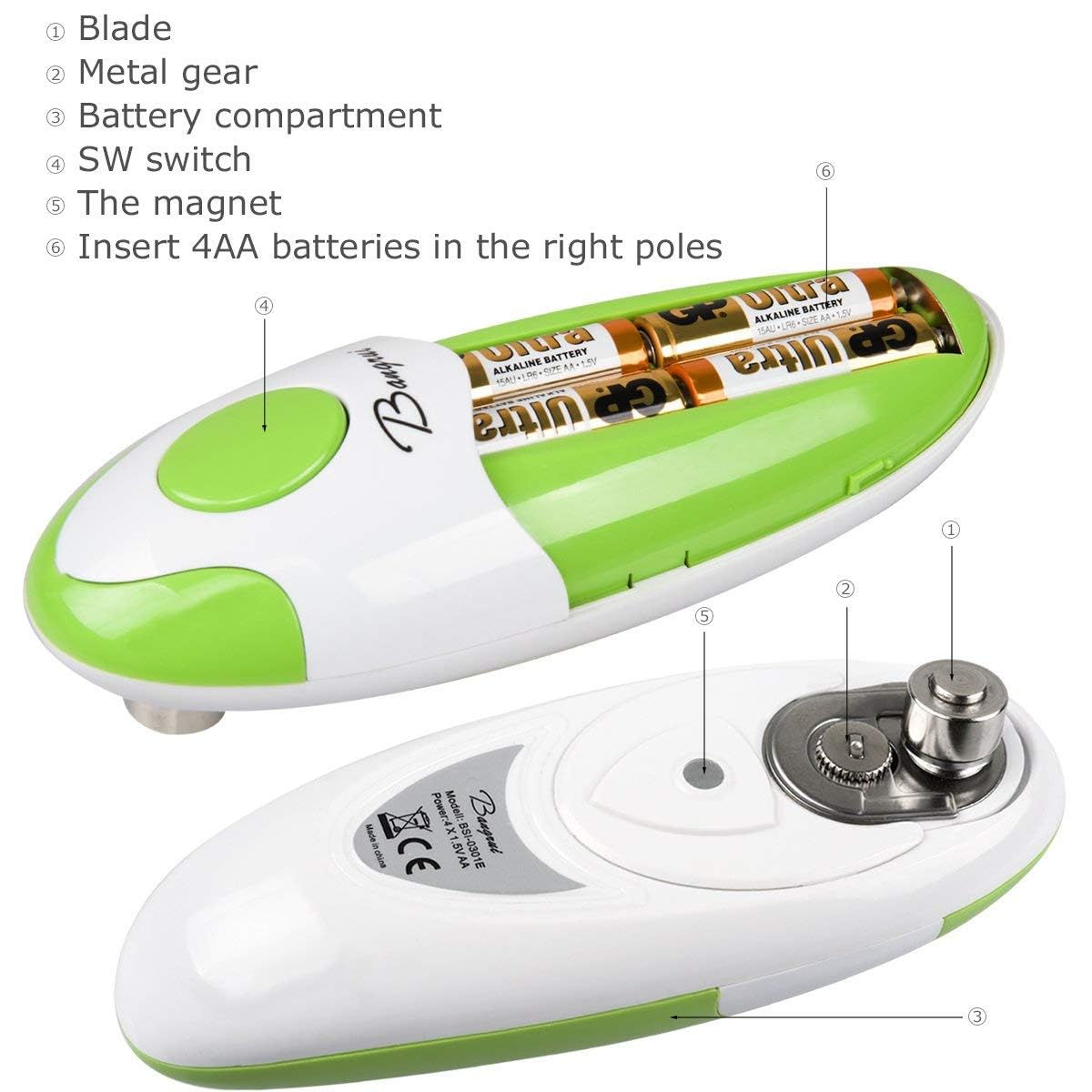 Kitchen Automatic Safety Cordless One Tin Touch Electric Can Opener& Bangrui Professional Electric Can Openerone-Touch Switch Sm