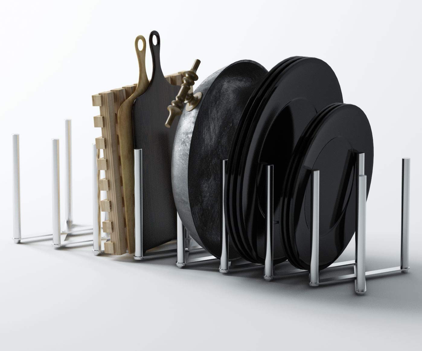 Brightmaison Bgt Stal Pots And Pans Organizer For Cabinet, Pot Lid & Plate Holder Adjustable Kitchen Organization Unit Stainless