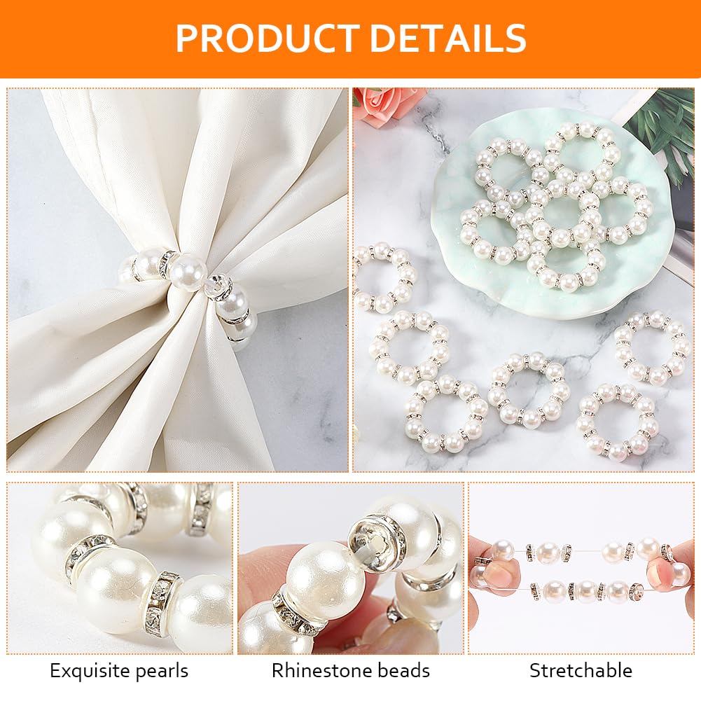 Pearl Napkin Rings Set Of 30, Round Napkin Buckles Rhinestone Napkin Rings Holders Elastic Spring Beaded Serviette Rings Buckle