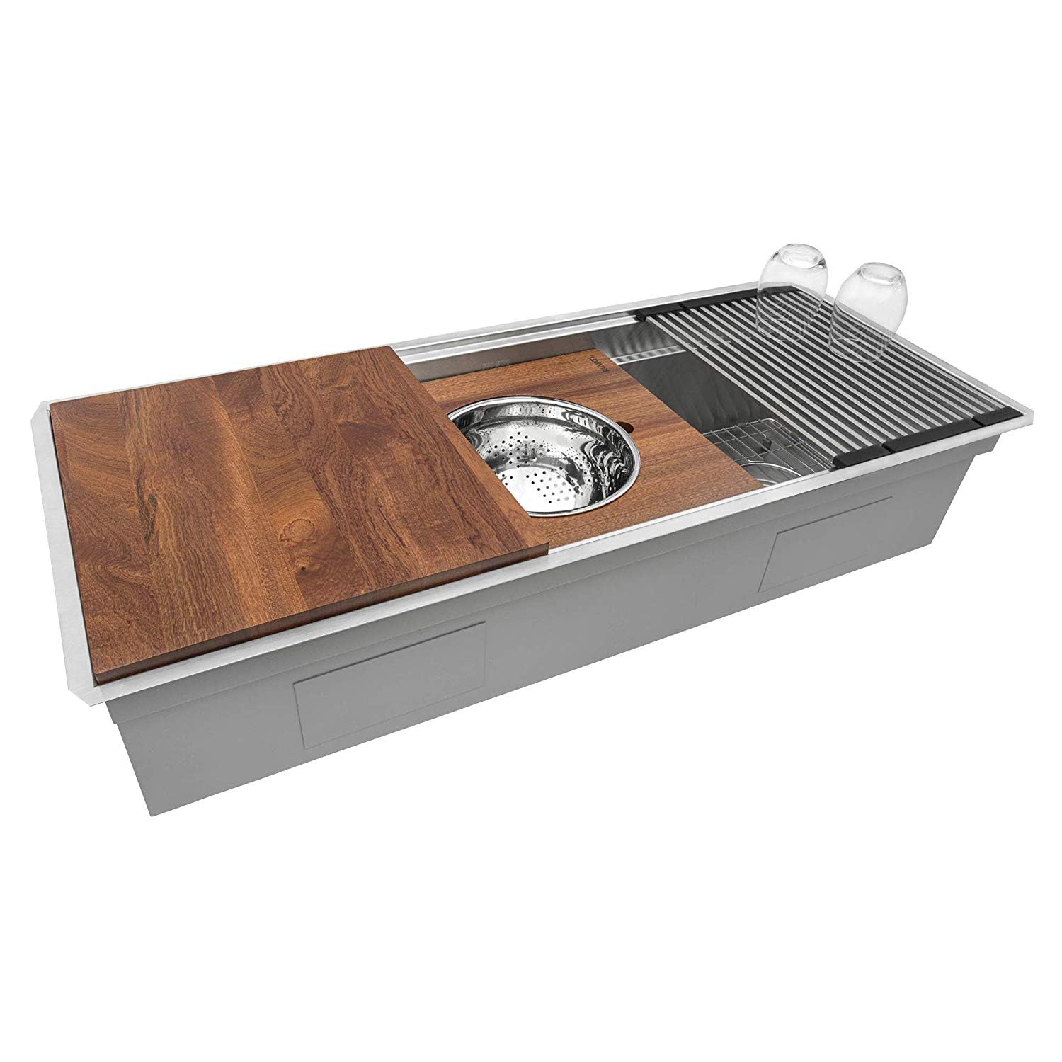 Ruvati 69-Inch Workstation Two-Tiered Ledge Kitchen Sink Undermount 16 Gauge Stainless Steel - Rvh8666