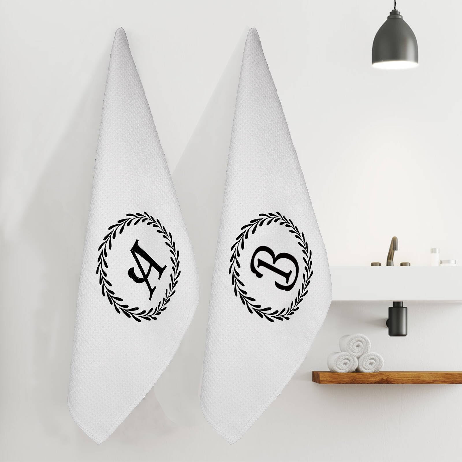 Z-synka Monogrammed Hand Towels Name Ini-tial Letter S Kitchen Towels,Personalized Gifts for Women Wife Mom,Monogram Dish Towel
