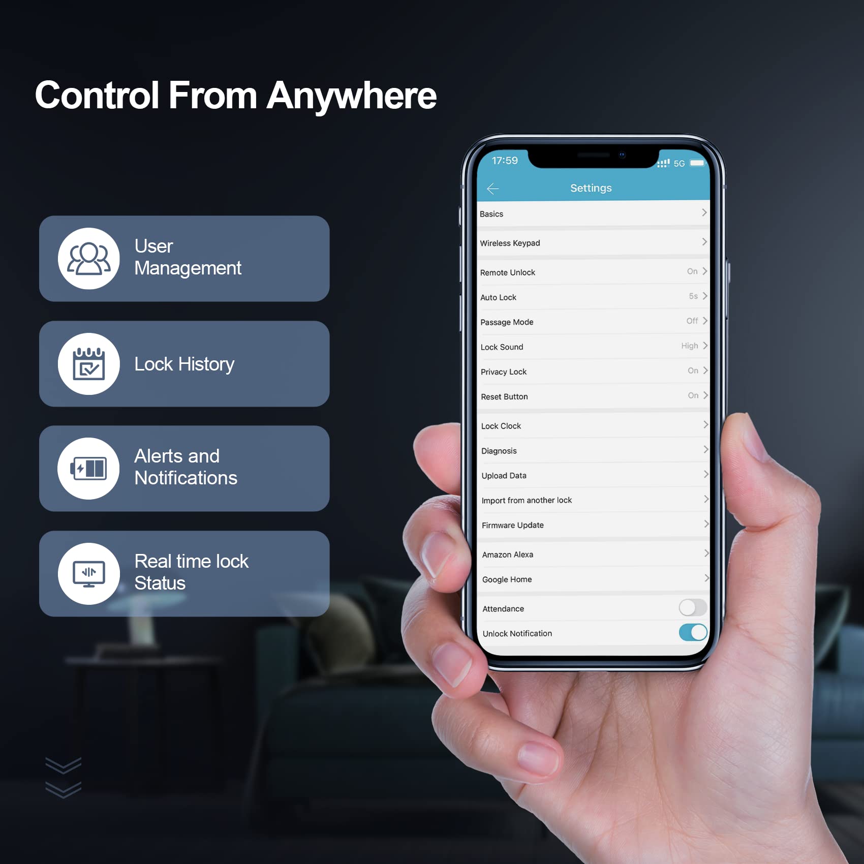 Dermum Smart Lock, Keyless Entry Door Lock, Smart Door Lock, Smart Lock For Front Door, Door Lock With Keypad, Fingerprint Door