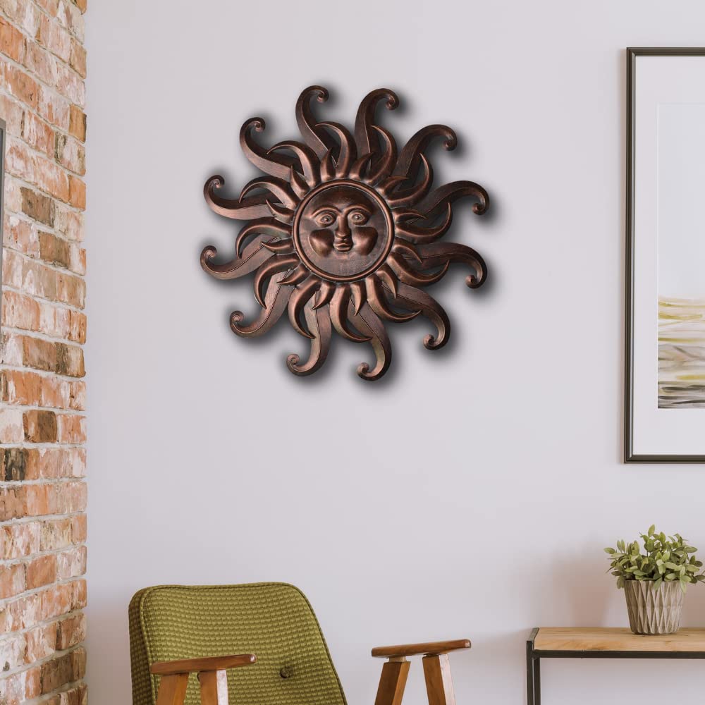 Comfy Hour Metal Wall Art Decor Outdoor Inside With 3D Sun Face, 27'' Large Outside Sun Metal Decorations Hanging On House, Livi