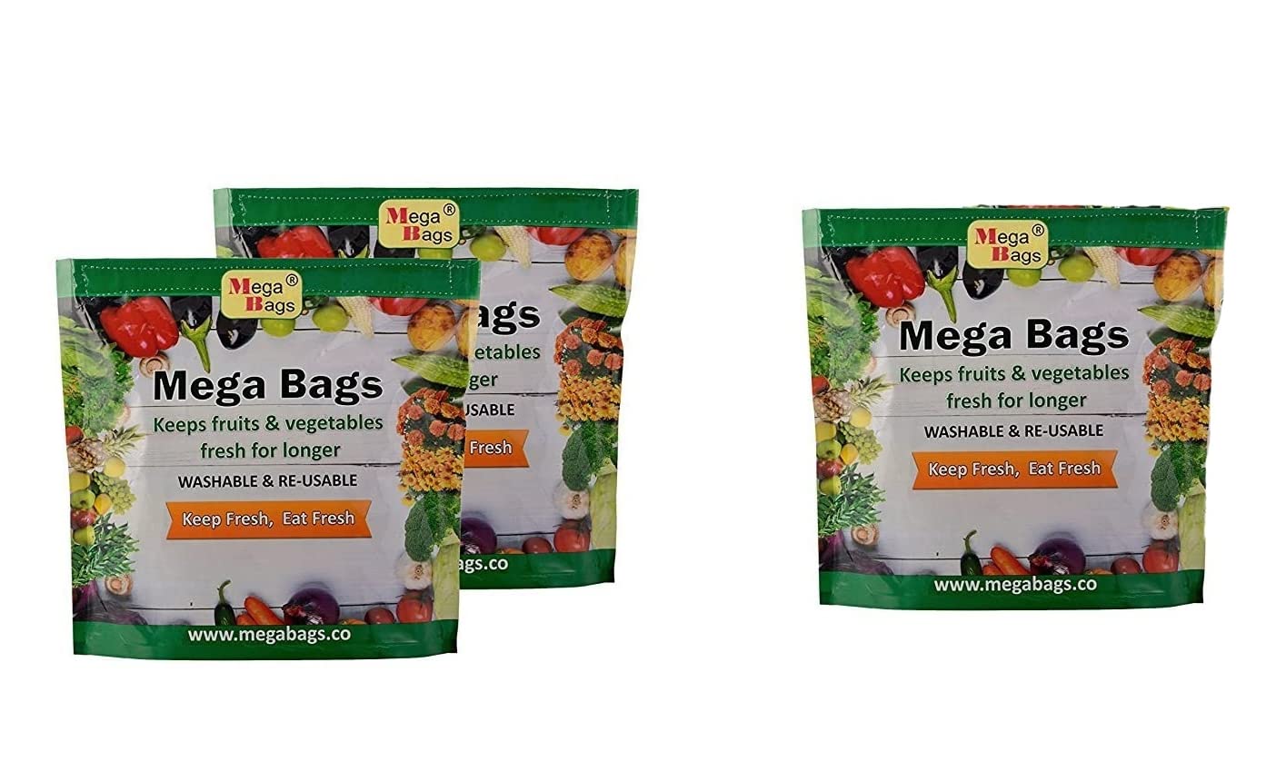 Mega Bags Plastic And Cotton Vegetable Protector Storage Fridge Reusable & Washable Bags (3Pc1Kg)