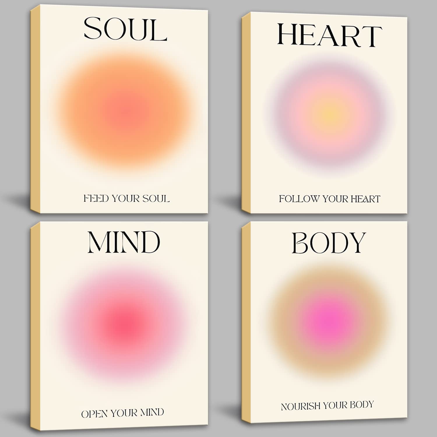 Framed Art Angel Halo Aesthetics Poster Set Of 4 Pieces Colorful Aura Gradient Canvas Wall Art Spirit Soul Quote Print Painting