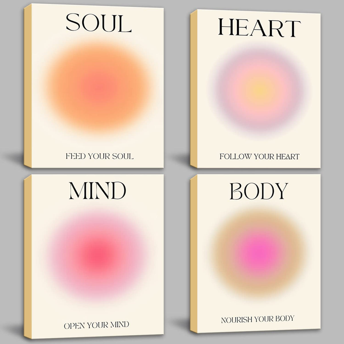 Framed Art Angel Halo Aesthetics Poster Set Of 4 Pieces Colorful Aura Gradient Canvas Wall Art Spirit Soul Quote Print Painting