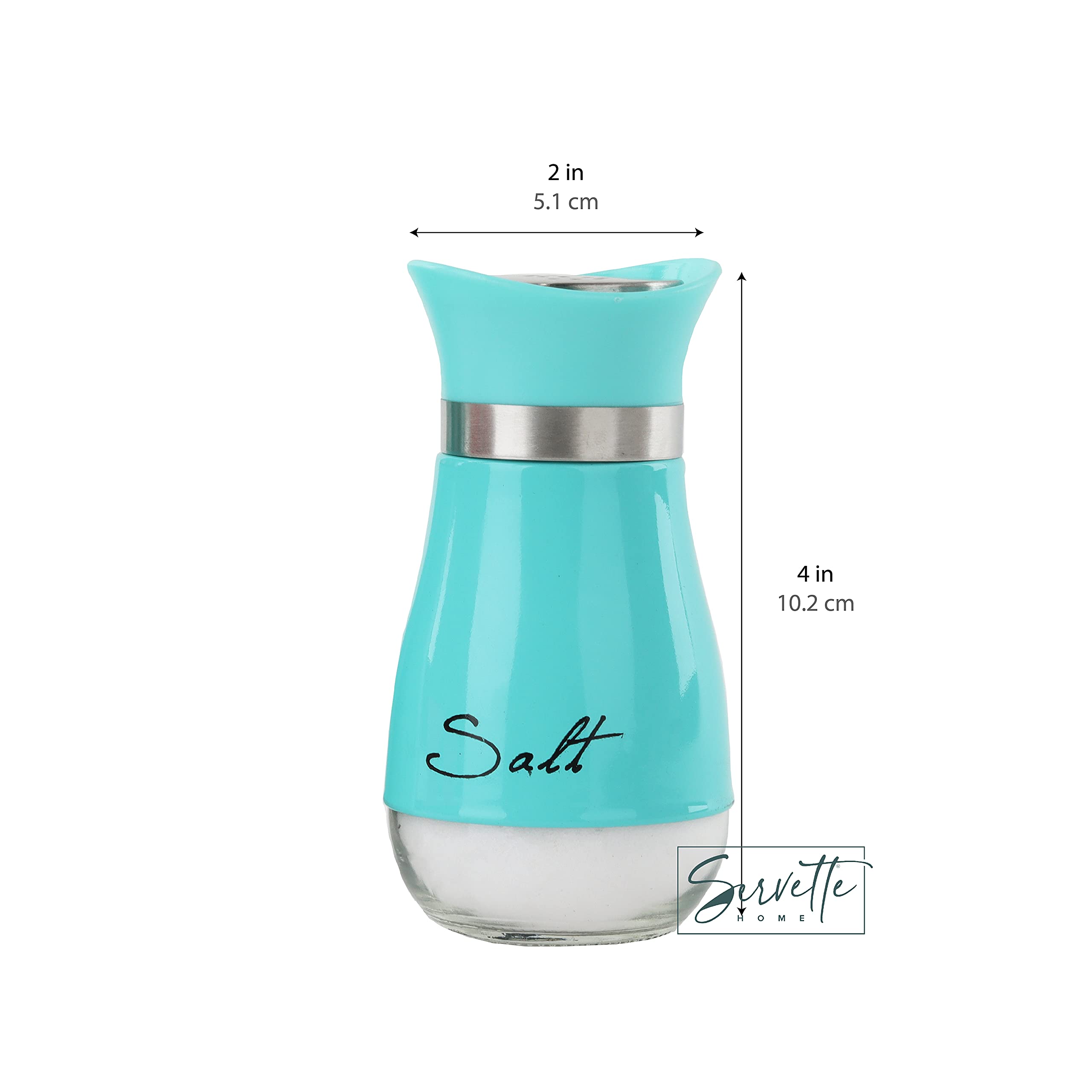 Servette Home Salt & Pepper Shakers - Aqua Glass With Stainless Steel Accents
