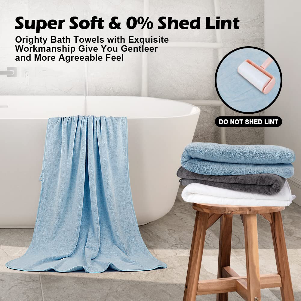 Orighty Bath Towels Set Pack of 4(27?? x 54??) - Soft Feel Bath Towel Sets  Highly Absorbent Microfiber Towels for Body  Quick Drying  Microfiber Bath Towels for Sport  Yoga  SPA  Fitness - Blue
