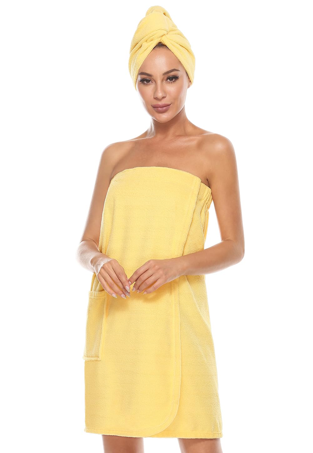 Orrpally Women Shower Wrap Robe Bath Wrap Towel Spa Body Wrap Adjustable Closure Bathrobe Yellow Xl