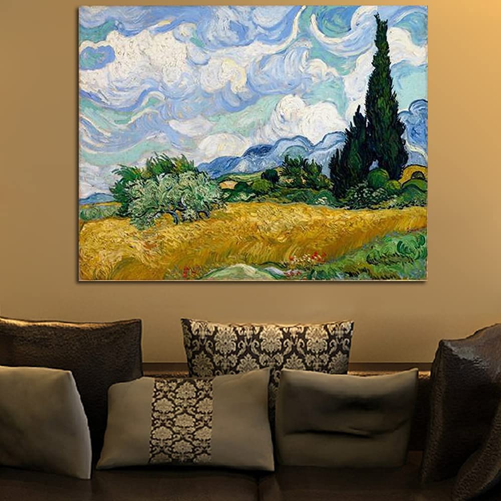 Wieco Art Wheat Field With Cypresses By Van Gogh Famous Oil Paintings Reproduction Extra Large Modern Gallery Wrapped Landscape
