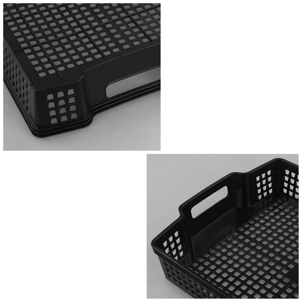 Anbers Black Plastic Storage Baskets, Stackable Office Organizer Trays, 6 Packs
