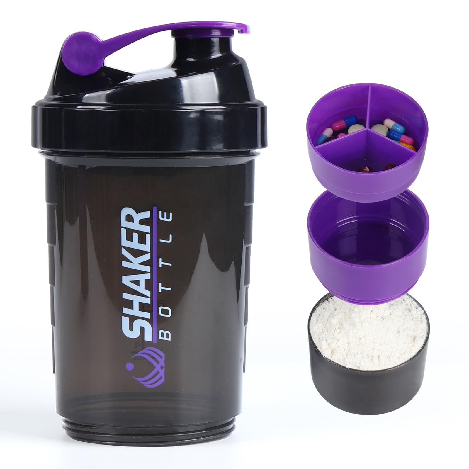 VIGIND Protein Shaker Bottle,Sports Water Bottle,Leak Proof Shake Bottle For Protein Mixer,Non Slip 3 Layer Twist Off 3oz Cups w