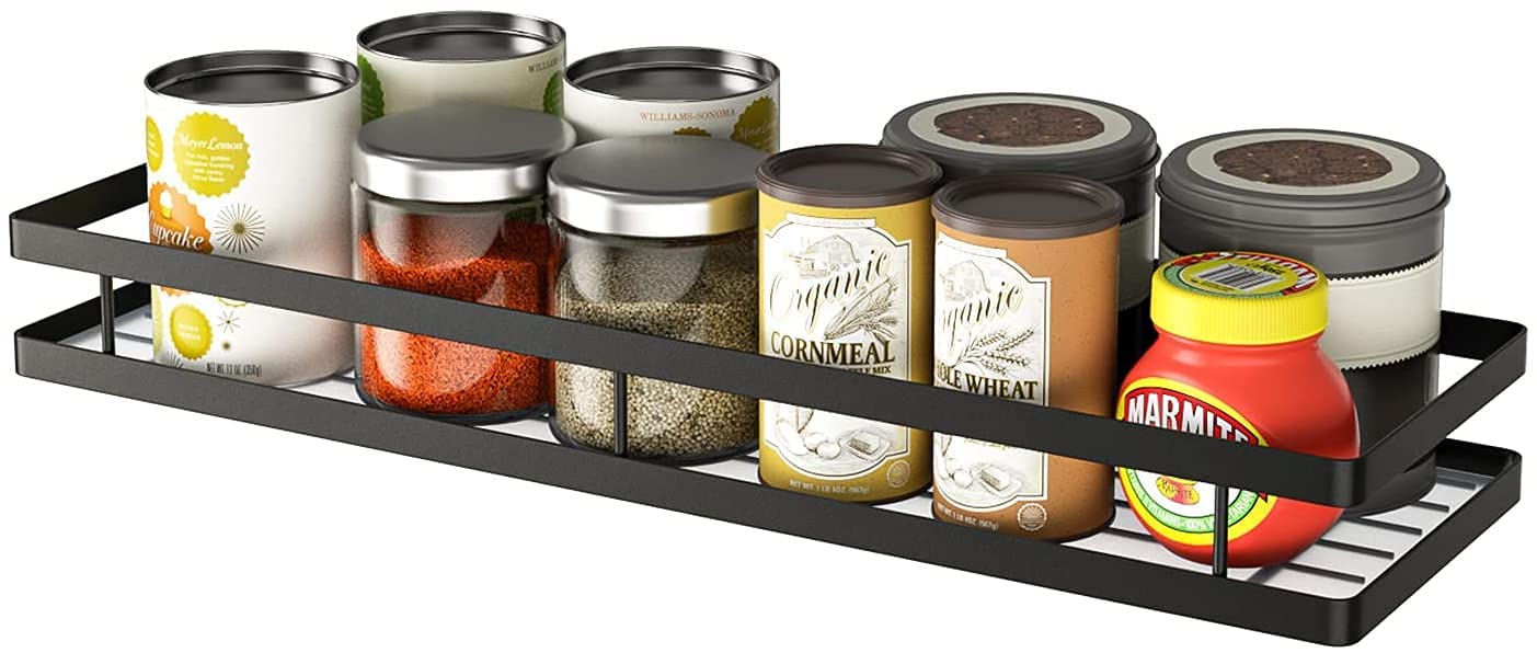 Naoe Metal Spice Rack Organiser Wall Mounted, Hanging Seasoning Spice Rack Shelf Holder, Storage For Kitchen Cabinet (Black) 1Pc