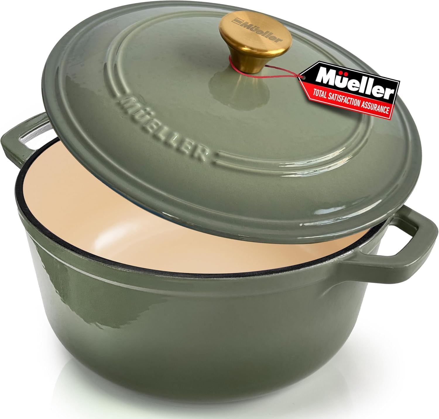 MUELLER HOME 4.5 Quart Enameled Cast Iron Dutch Oven For Sourdough Bread Baking, Heavy-Duty, Oven-Safe up to 500 F & Across All 