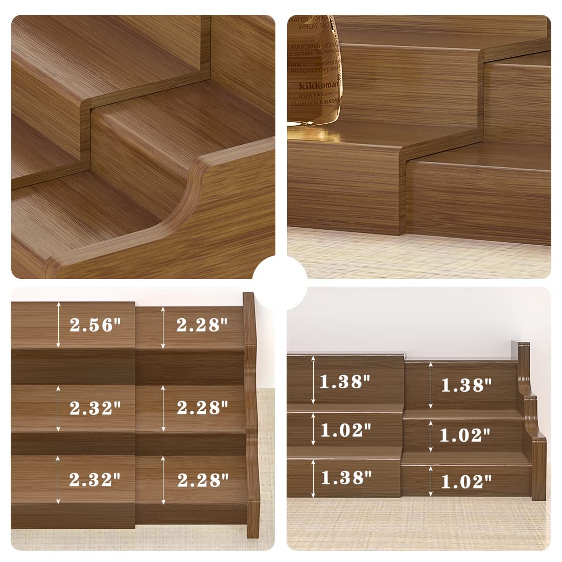 Bamboo Spice Rack Cabinet Organizer - 3 Tier Wooden Expandable Walnut Display Shelf