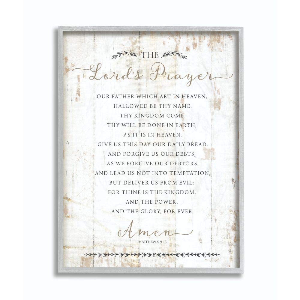 Stupell Industries The Lords Prayer Our Father Rustic Distressed White Wood Look Grey Framed Wall Art, 16 X 20, Design By Artist