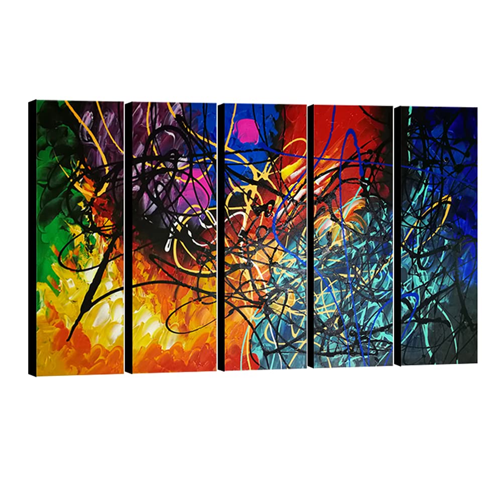 Wieco Art 5 Panels Abstract Heart Oil Paintings Reproduction On Canvas Wall Art Decor Ready To Hang For Home Office Decorations