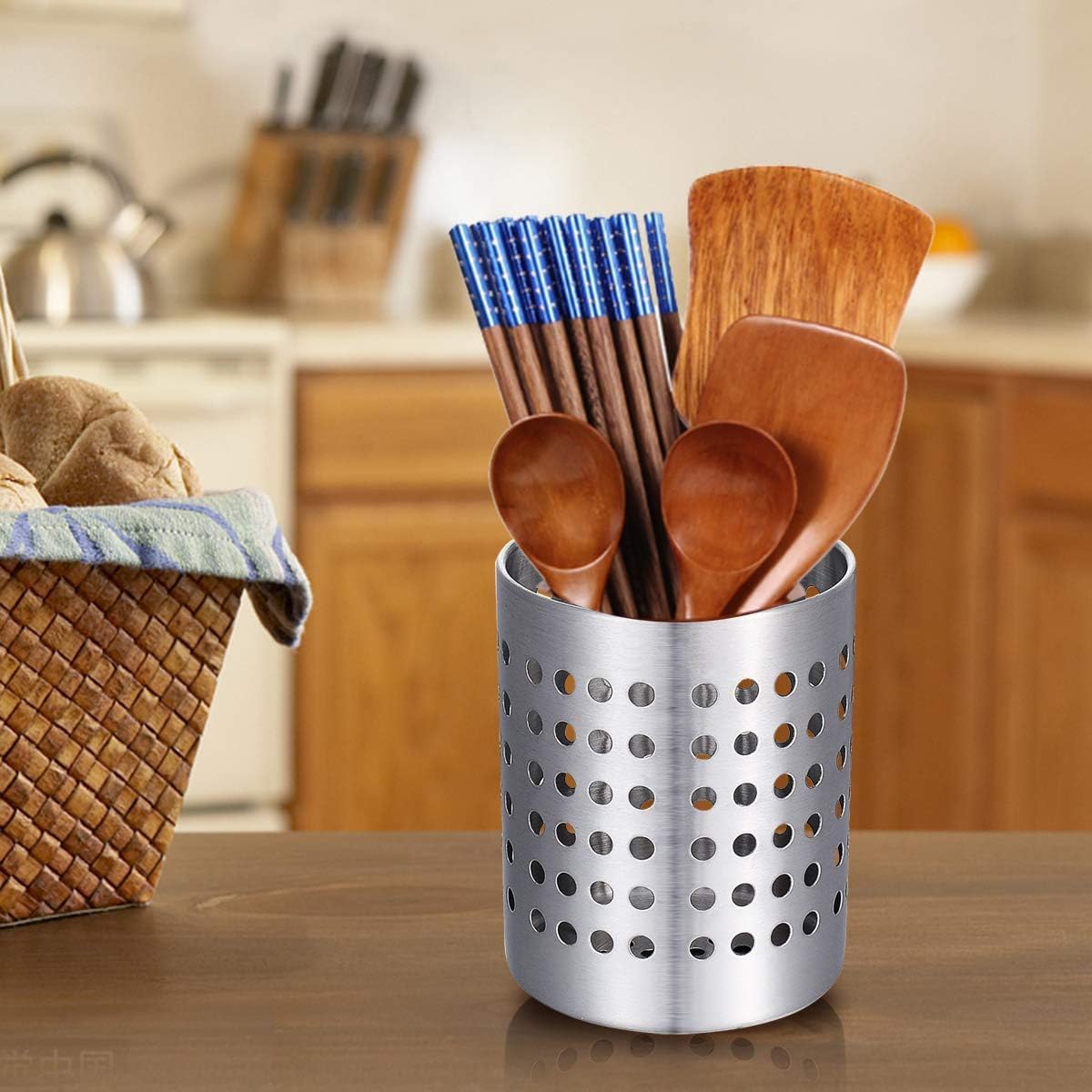 Ksendalo Stainless Steel Utensil Holder Utensil Drying Rack Set - (6.5Inch &4.72Inch High) Weighted Base Brushed Utensil Storage