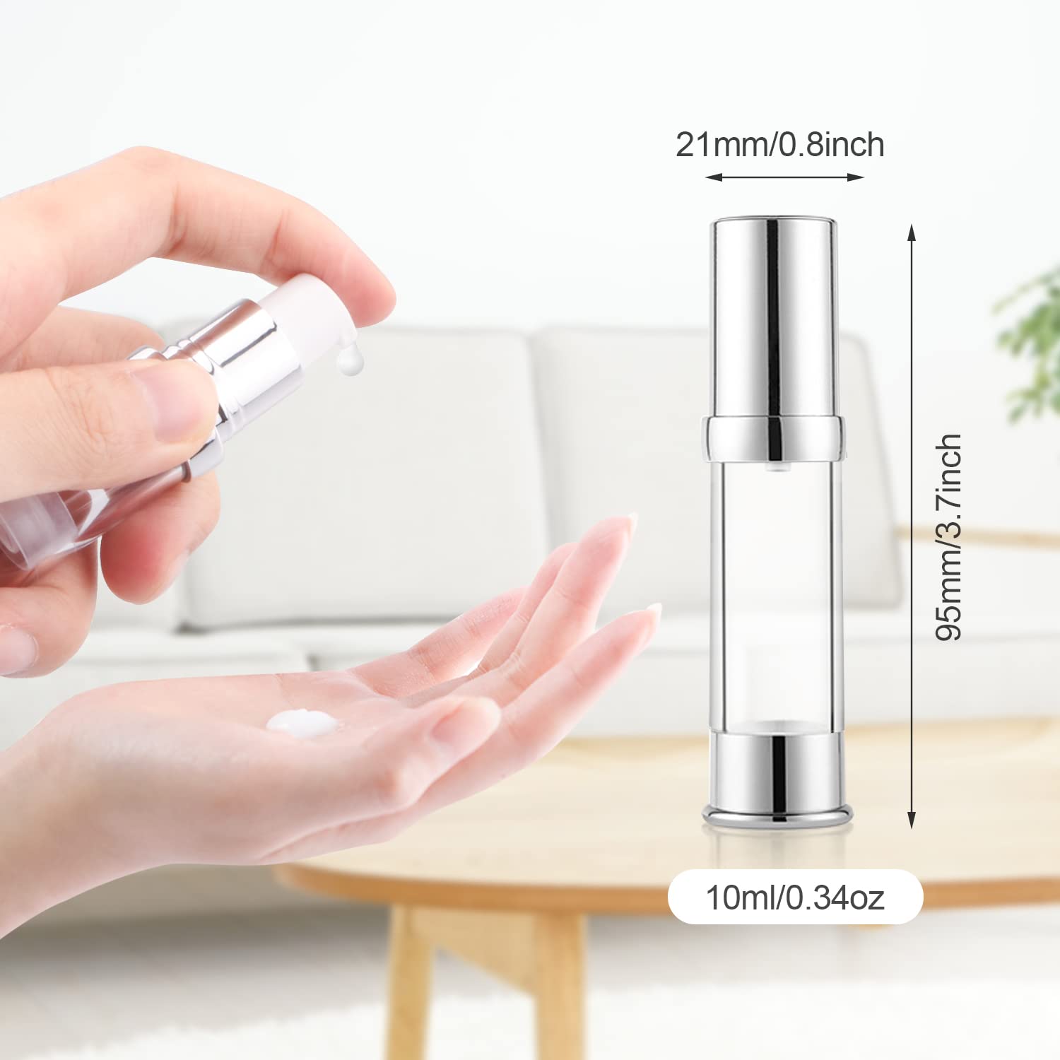 8 Pack 10Ml/0.34Oz Plastic Airless Pump Bottle Refillable Lotion Containers Empty Pump Press Vacuum Dispenser For Travel Cosmeti