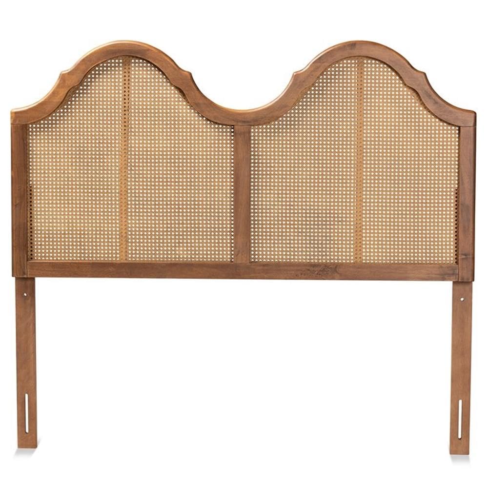 Baxton Studio Hazel Walnut Finished Wood and Rattan Full Size Arched Headboard-New Condition