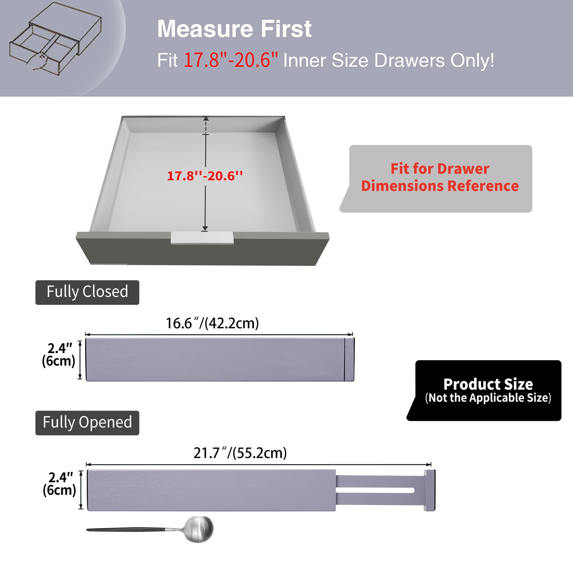 Utoplike Bamboo Drawer Dividers Large, Gray Kitchen Drawer Organizers Adjustable, Spring Loaded, Works in Dresser, Bathroom, Bed