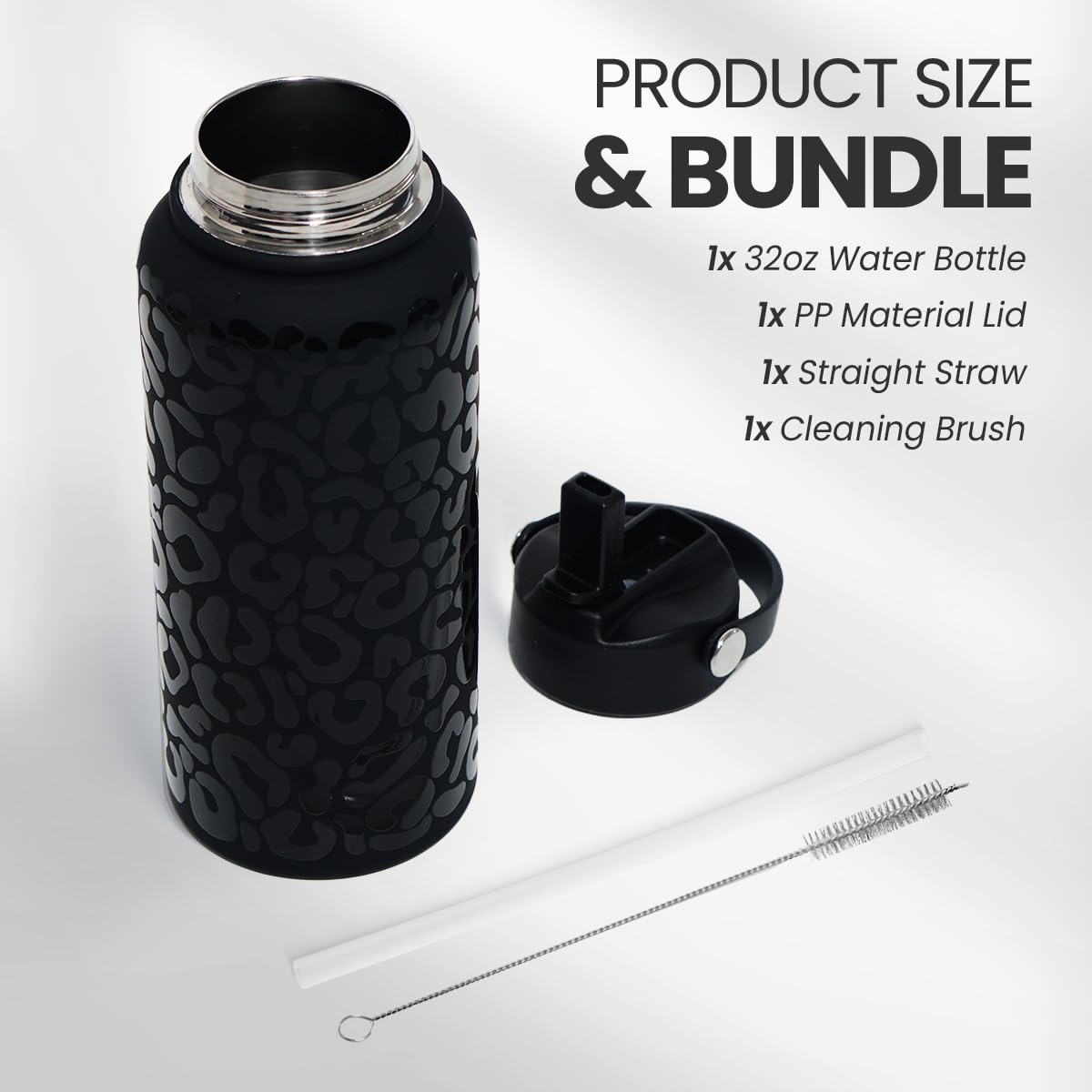 SANDJEST Leopard Water Bottle 32oz Stainless Steel Double Wall Vacuum Insulated with Lid, Leopard Print Water Bottles for Gym Sp