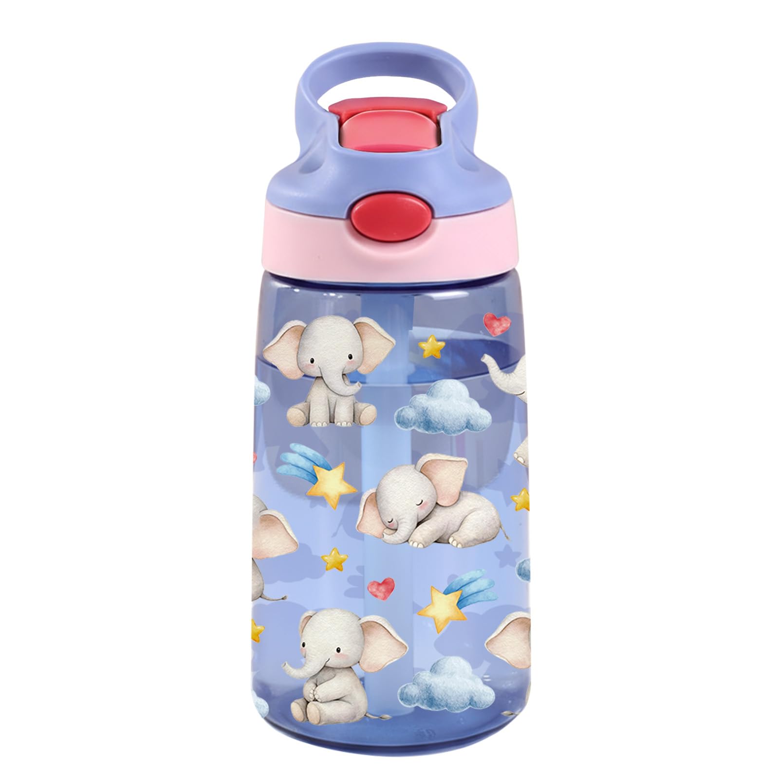 Goiicoln 14oz Purple Water Bottle Kids Leakproof, Elephant Cup with FlipUp
