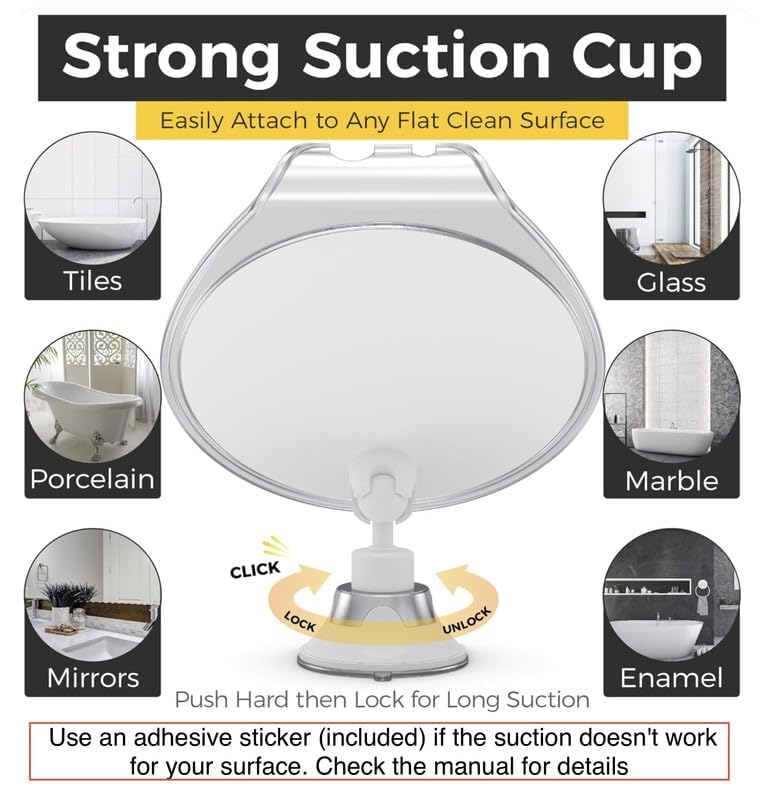 HoneyBull Shower Mirror Fogless for Shaving - with Suction  Razor Holder & Swivel  Small Mirror  Accessories  Bathroom Holds Razors (White)