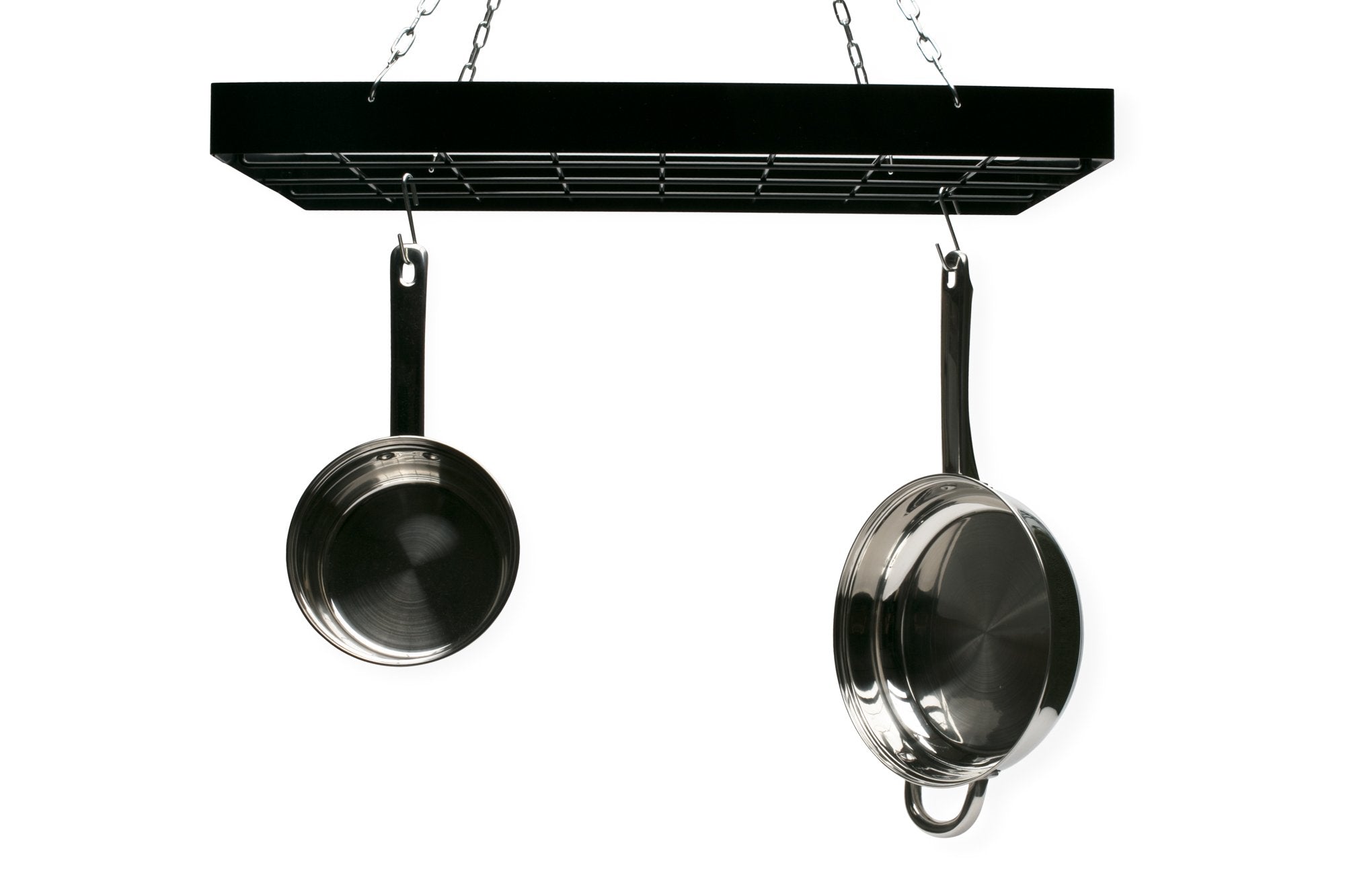 Fox Run Rectangular Hanging Pot Rack With Chains And 6 Hooks, 2 Inch, Black Iron
