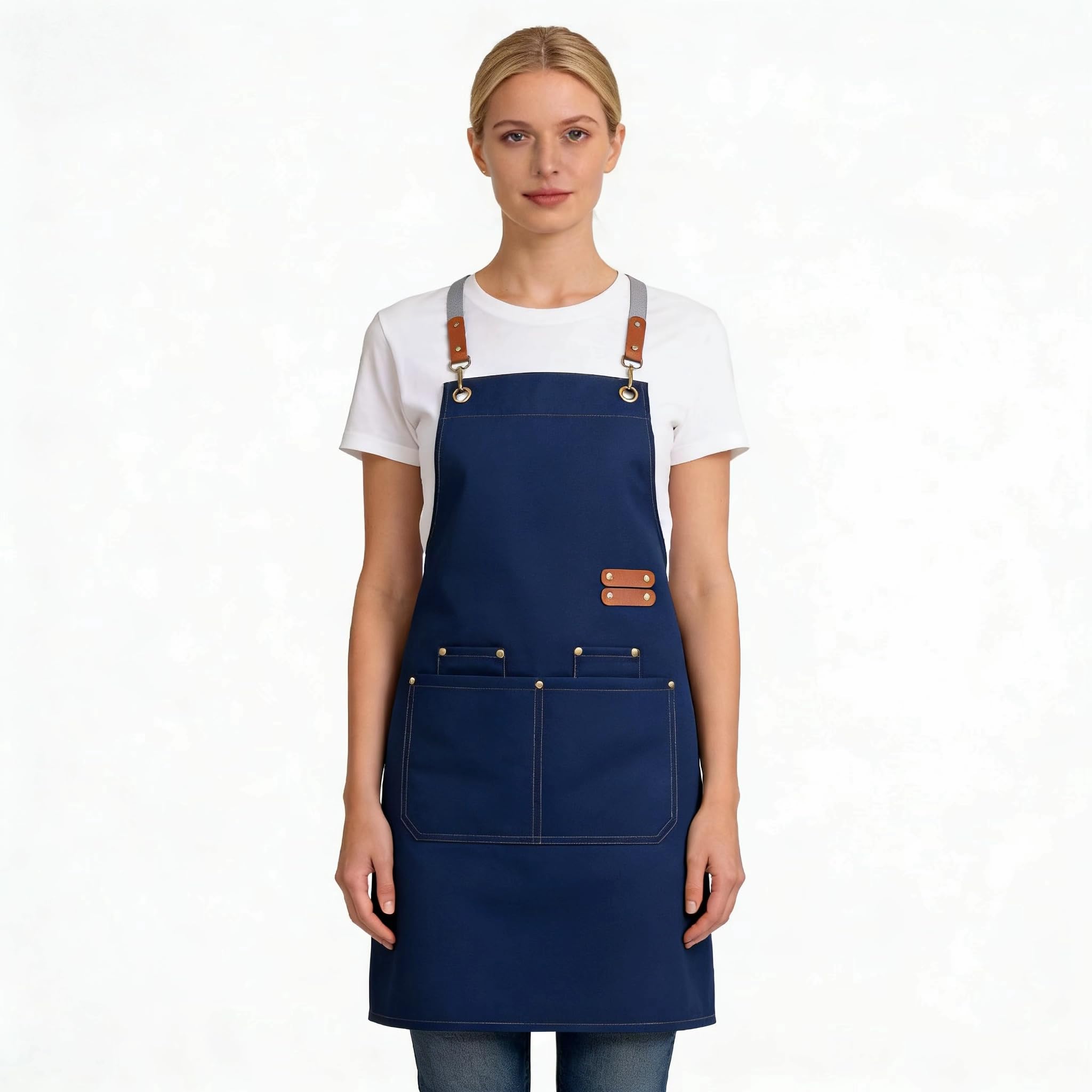 Loyglif Chef Aprons For Men Women With Large Pockets, Cotton Canvas Cross Back Adjustable Cooking Kitchen Work Waterproof Bib Ap
