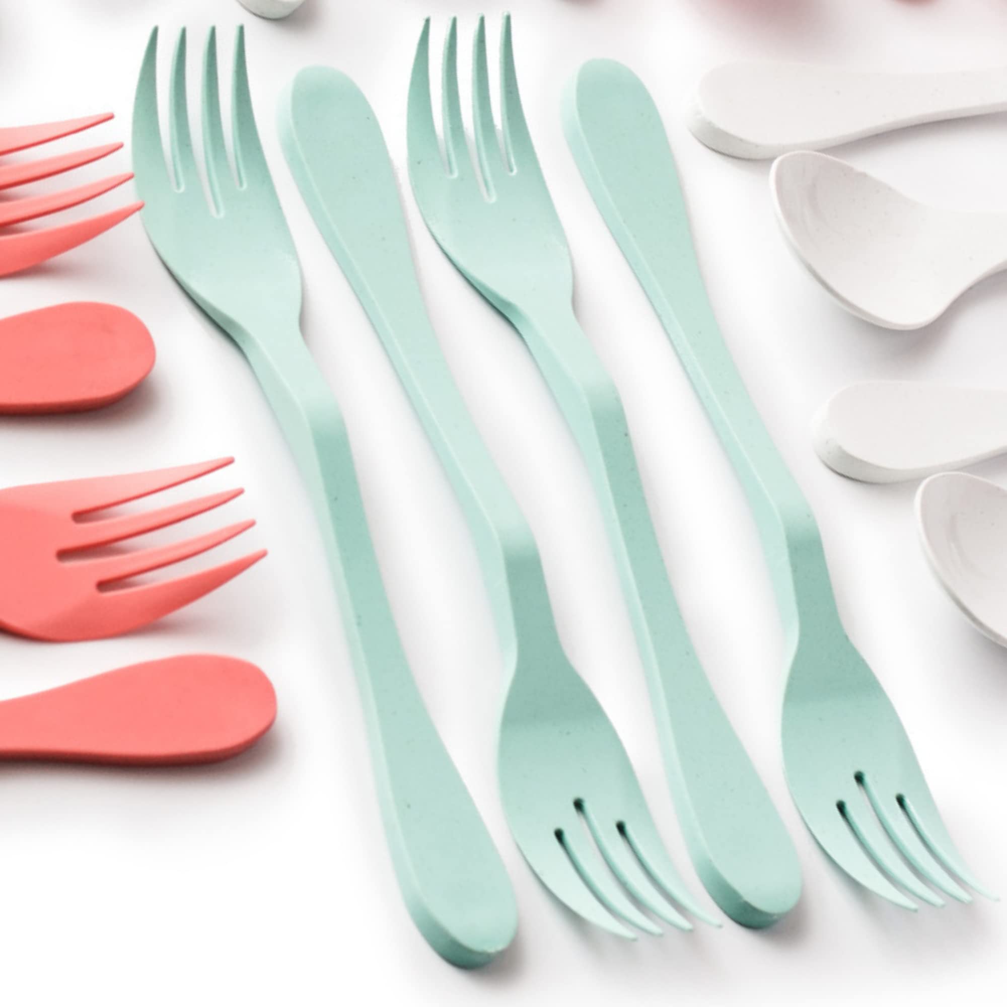 Knork Eco Fork Bamboo Plant Based Cutlery Reusable Flatware Set, 12 Piece Knork Fork, Mint