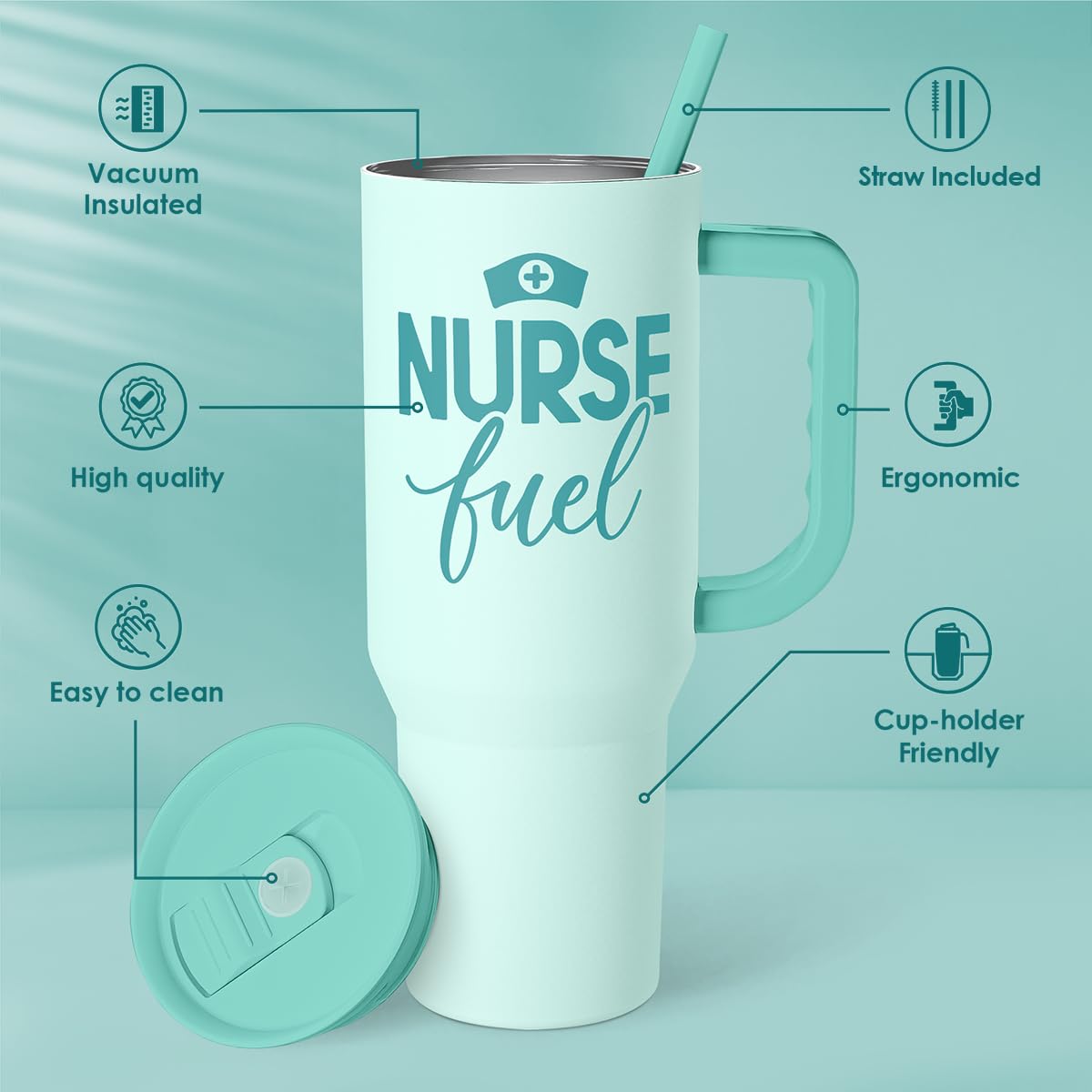 SANDJEST Nurse Gift Tumbler 40oz with Handle and Straw - Nurse Fuel Insulated Stainless Steel Travel Coffee Mug for Nursing Frie