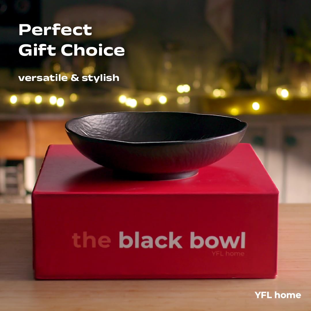 Yfl Home Black Bowl For Kitchen With 3-Litre Capacity, Food Safe 12 Ceramic Bowl For Table Countertop,Serving Bowl With Non-Slip
