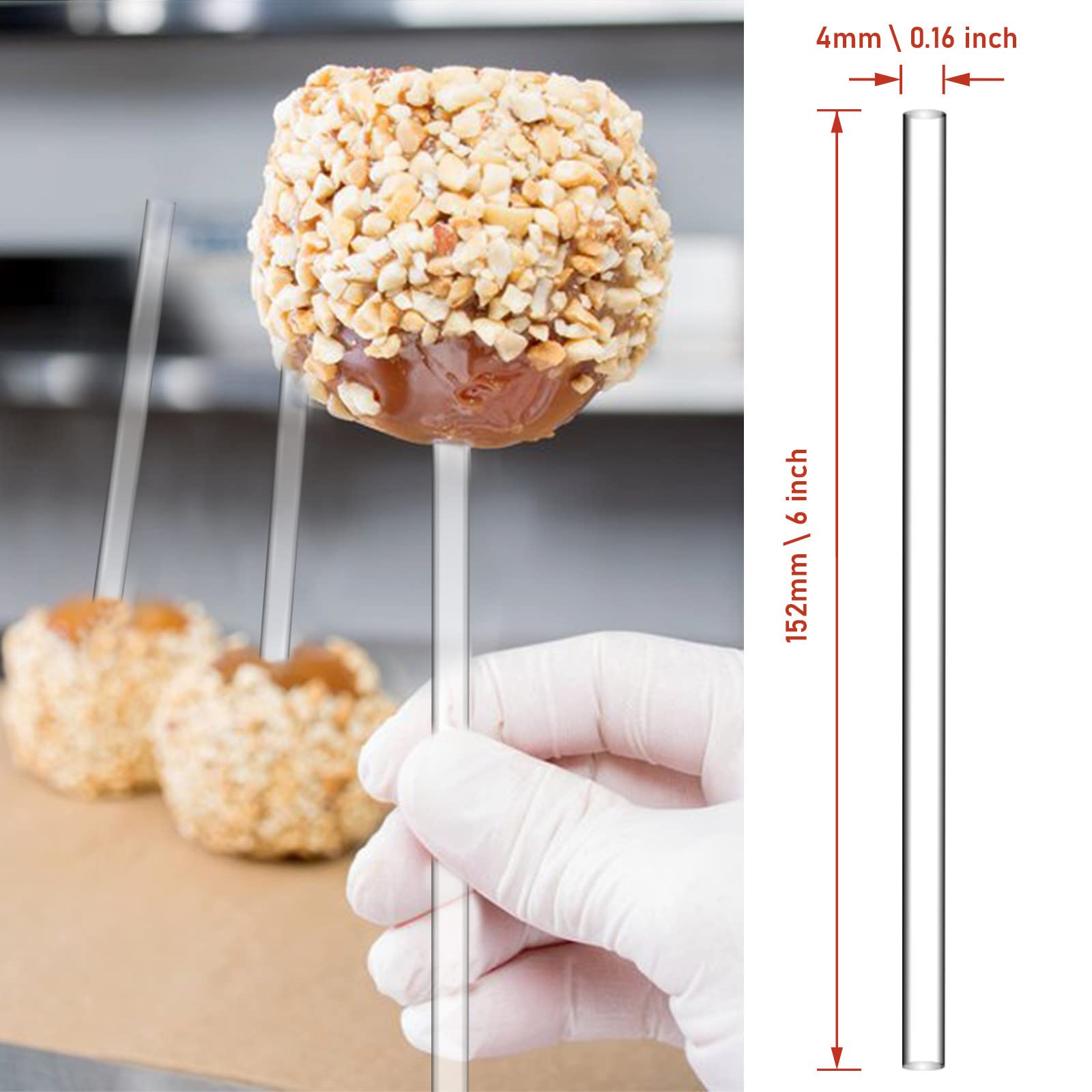 Kamehame 100 Pieces Acrylic Cake Pop Sticks Lollipop Stick Clear Reusable Acrylic Rods For Making Candy, Dessert, Cupcake Topper