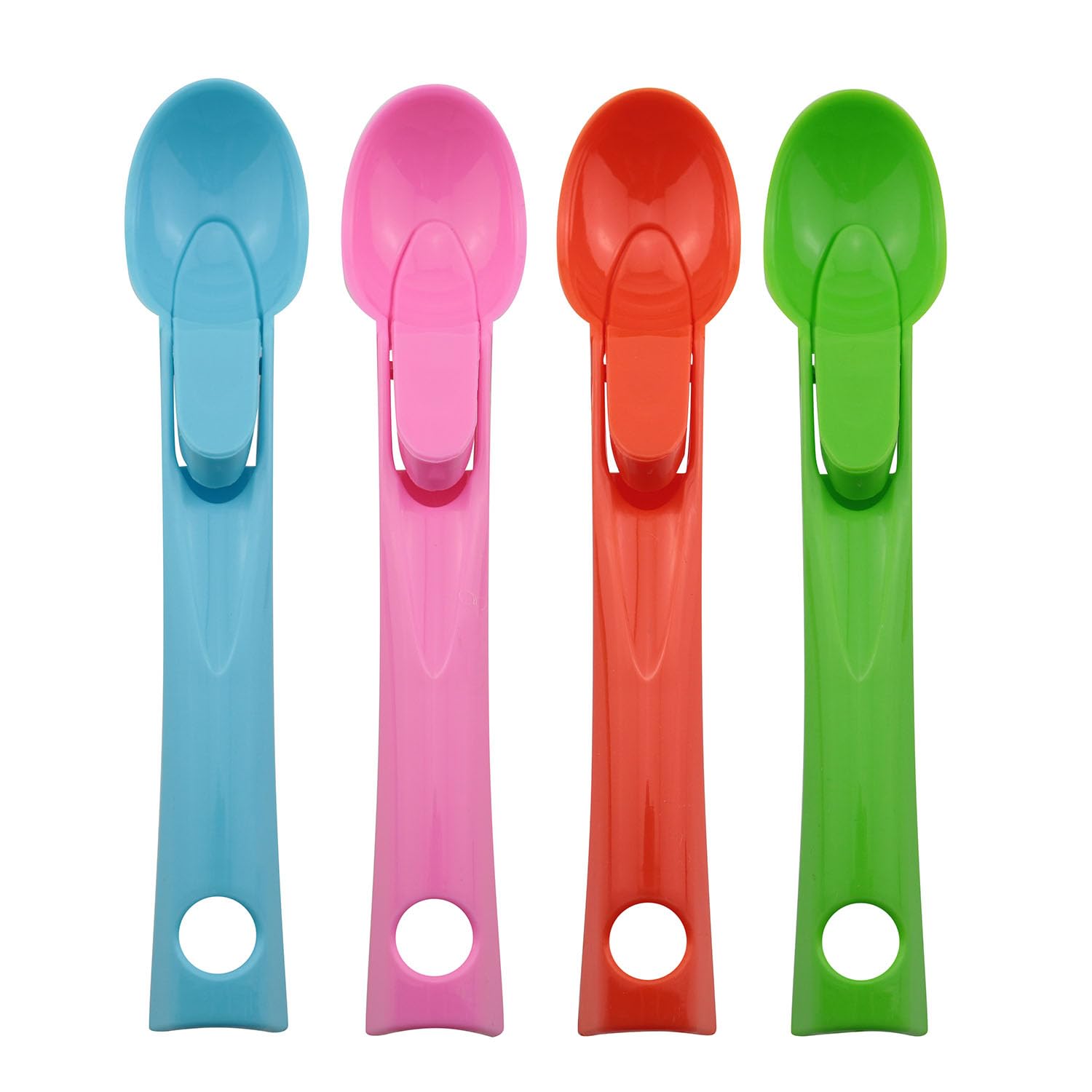 Jcbiz 4Pcs Ice Cream Scoop Fruit Spoons Plastic Melon Baller Watermelon Scooper Kitchen Accessories 4 Colors (Orange, Green, Pin