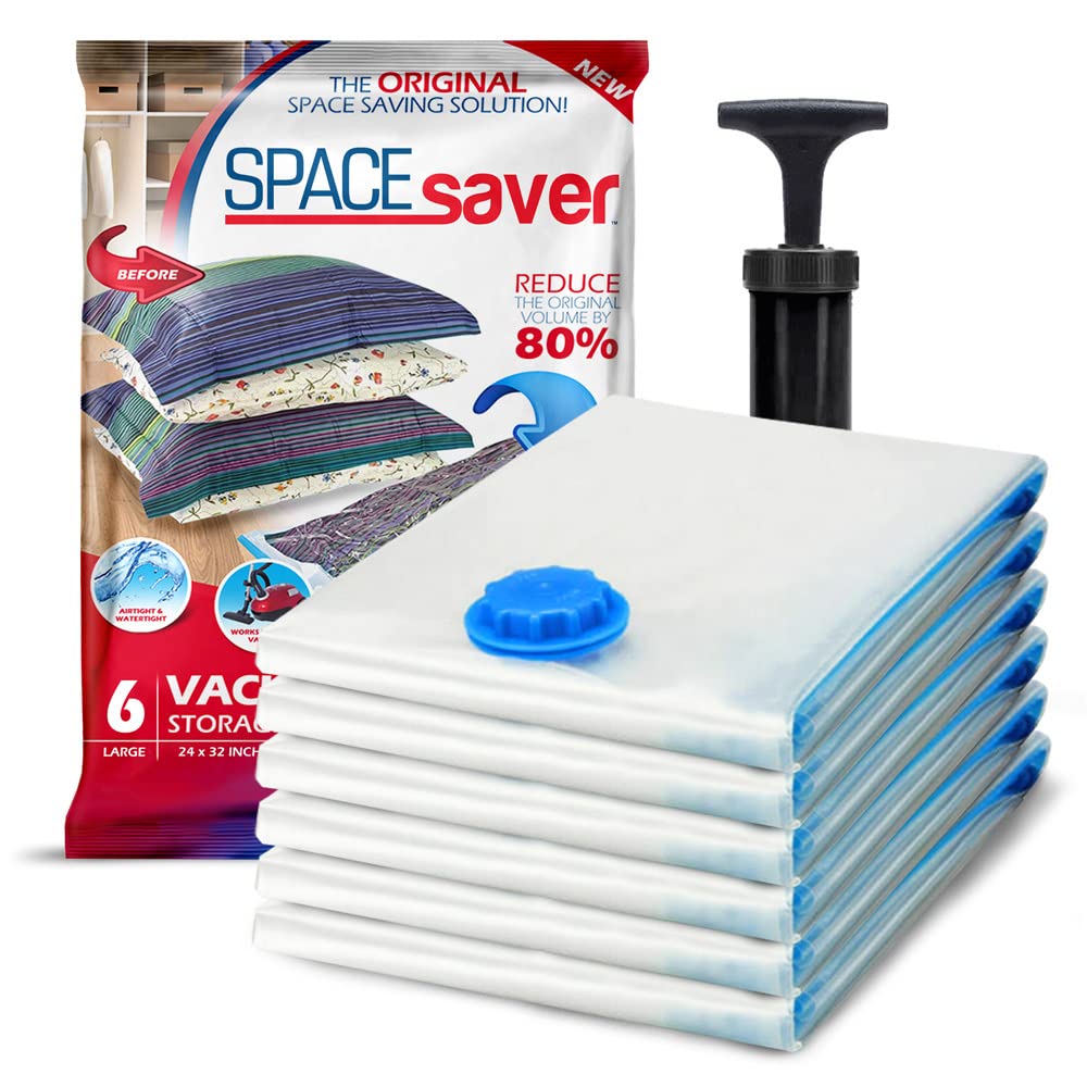 Spacesaver Premium Bags, 80% More Storage, Hand-Pump For Travel, Space Saver Vacuum Storage Bags With Double-Zip Seal And Triple
