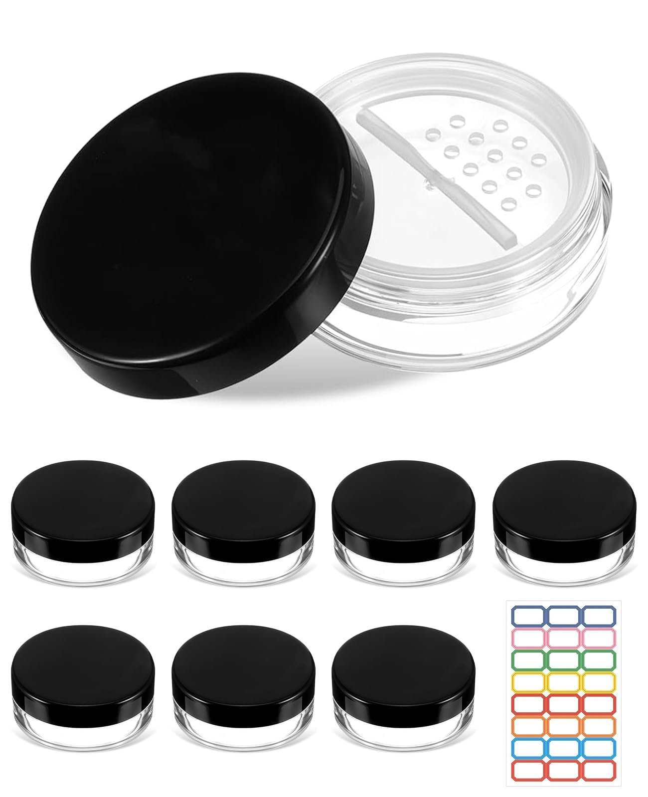 Waaqkid 8 PCS 10ml/0.34oz Travel Loose Powder Container, Plastic Refillable Small Makeup Empty Powder Container No Leak with Rot