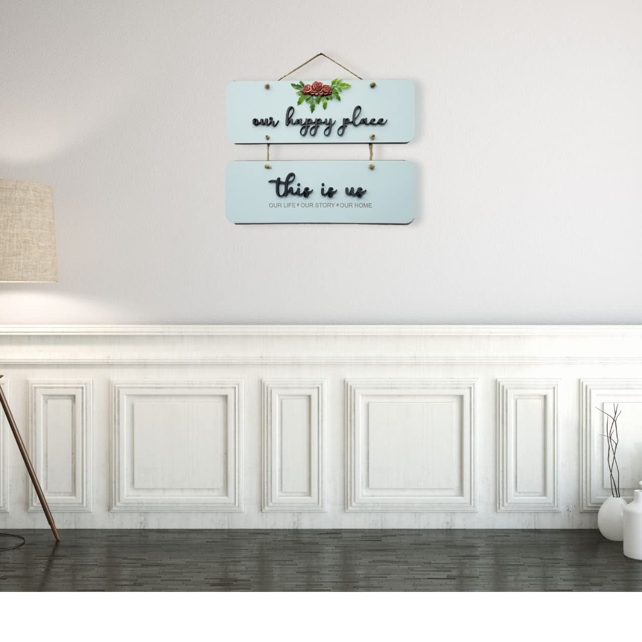 Chalk My Theme Our Happy Place Wooden Wall Hanging Hanger For Living Room, Bedroom, Gift, And Entrance-Blue