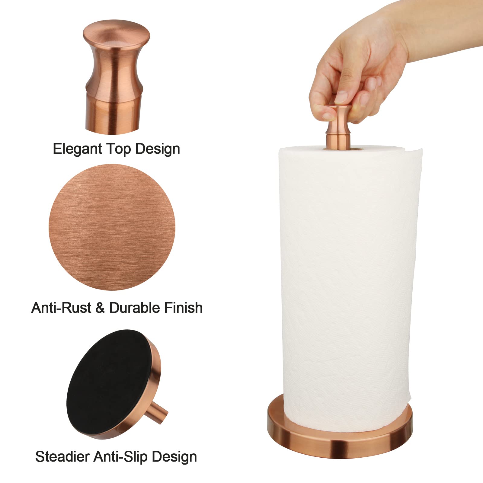 Paper Towel Holder Roll Dispenser Stand For Kitchen Countertop & Dining Room Table (Copper)