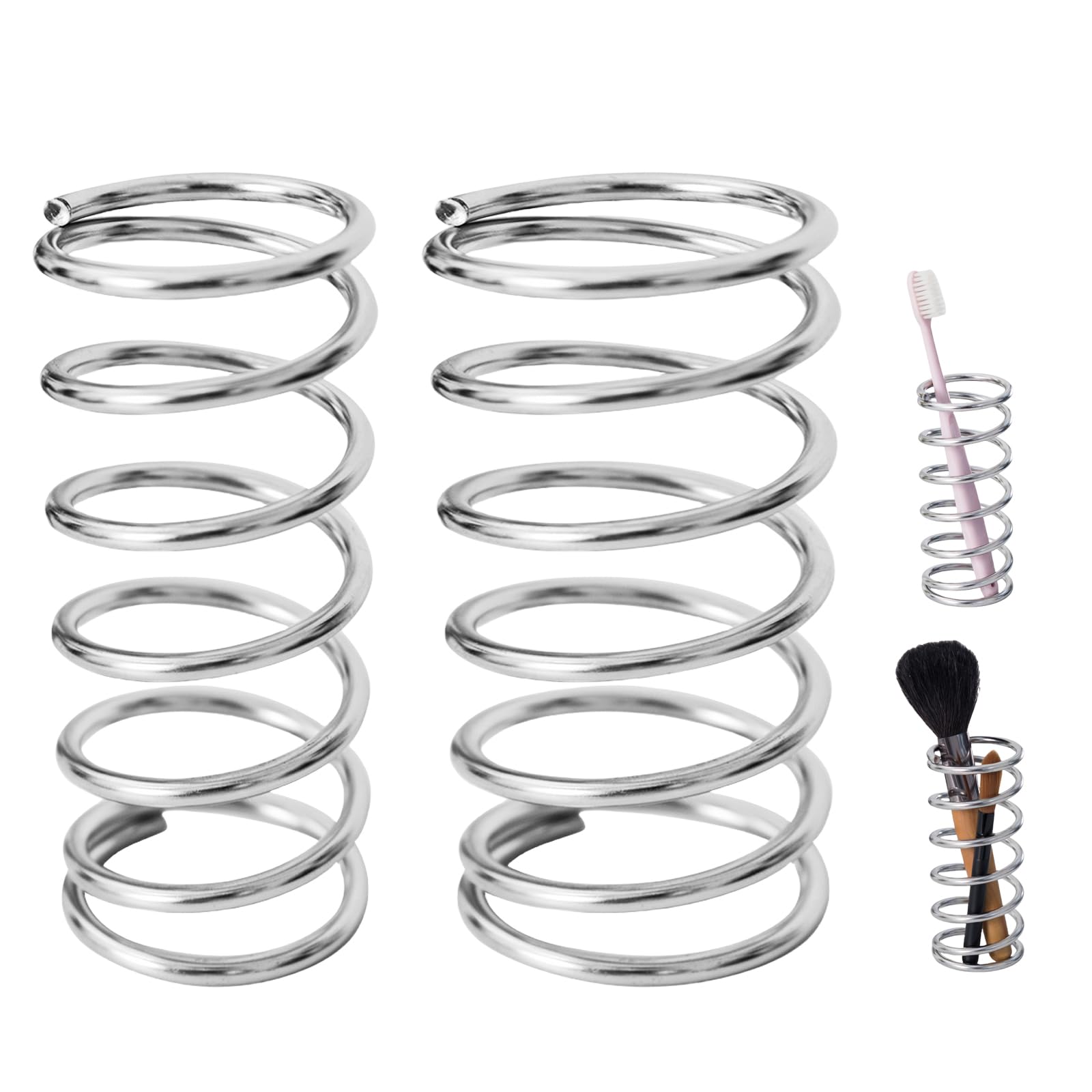 2Pcs Toothbrush Holders Steel Spring Shape Pen Holder Bathroom Tabletop Makeup Brush Organizer Toothbrush Stand
