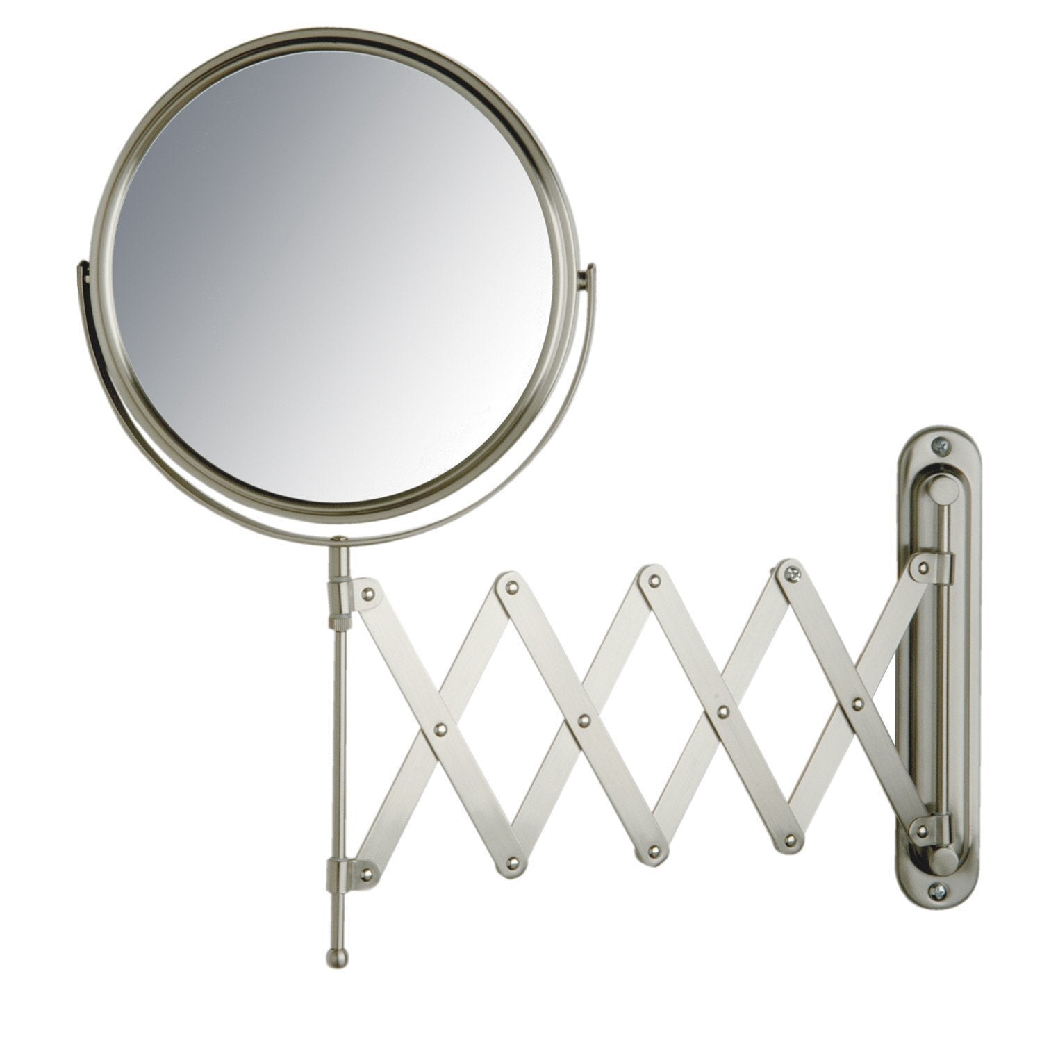 Jerdon Two-Sided Wall-Mounted Makeup Mirror - Makeup Mirror With 7X Magnification & Extendable Arm - 8-Inch Diameter Mirror With